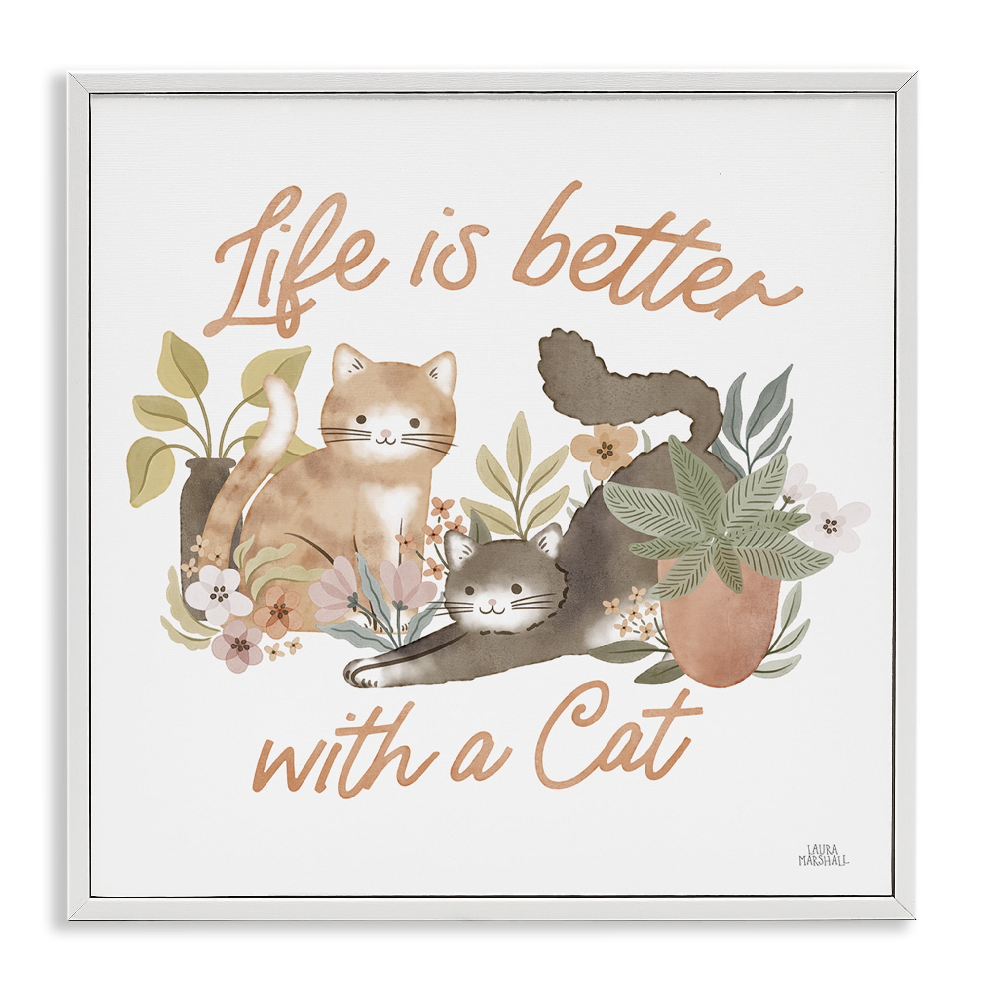 Stupell Industries Better with Cat Phrase Animals & Insects Painting White Framed Art Print Wall Art, 12 x 12
