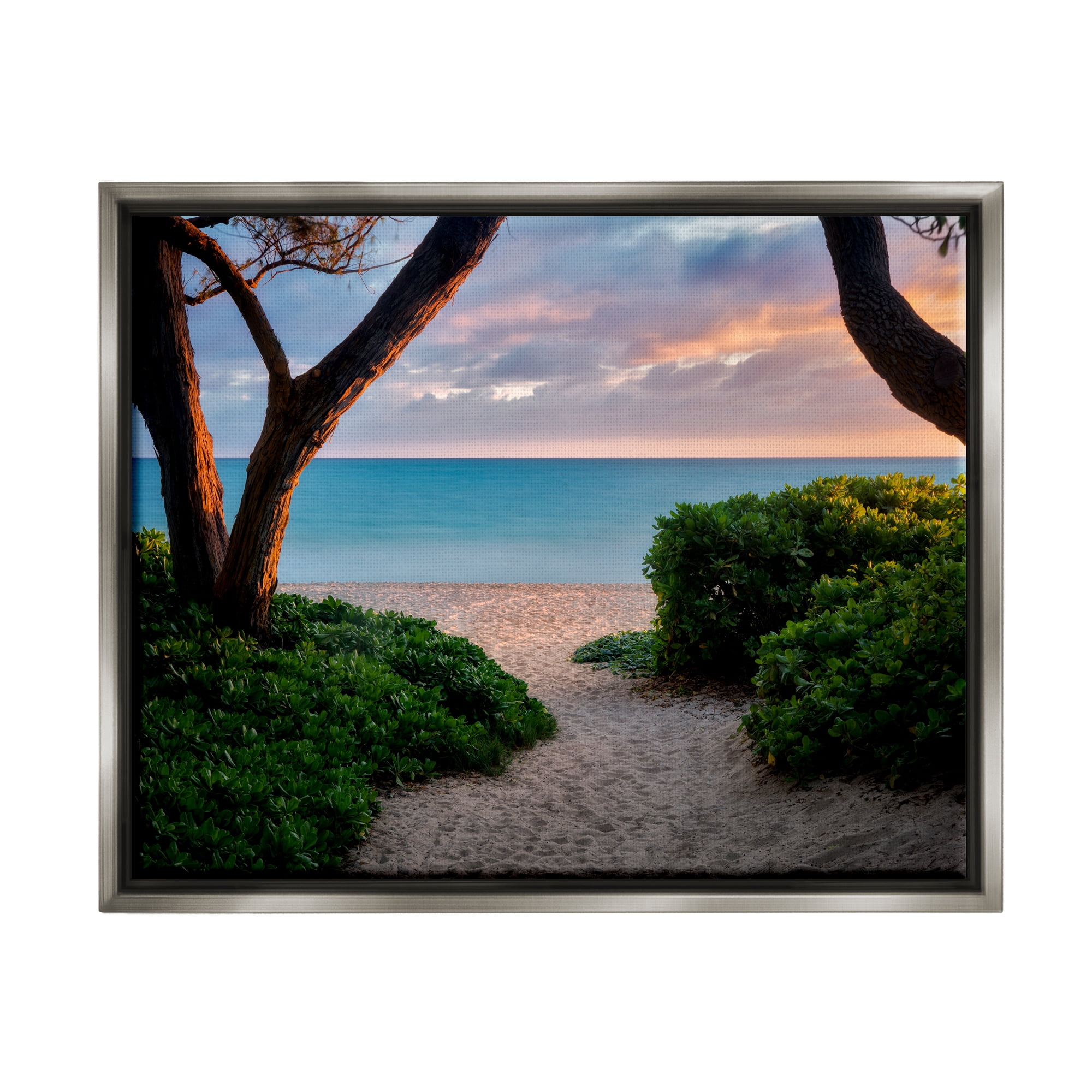 Stupell Industries Between Trees Sandy Beach Path Coastal Photography Gray Floater Framed Art Print Wall Art