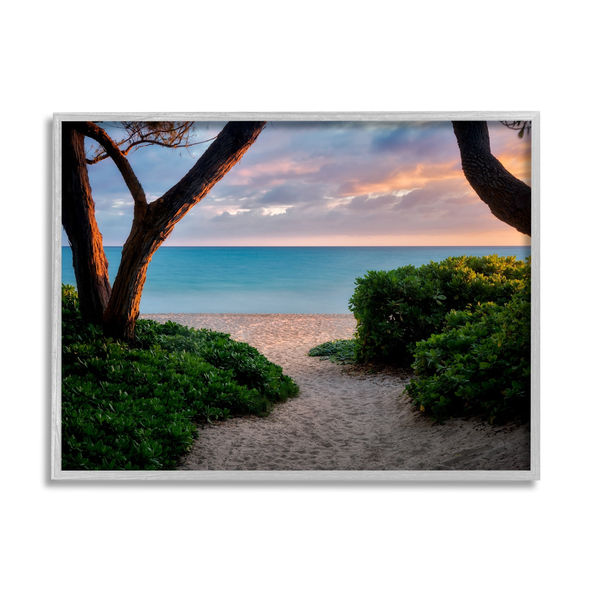 Stupell Industries Between Trees Sandy Beach Path Coastal Photography Gray Framed Art Print Wall Art