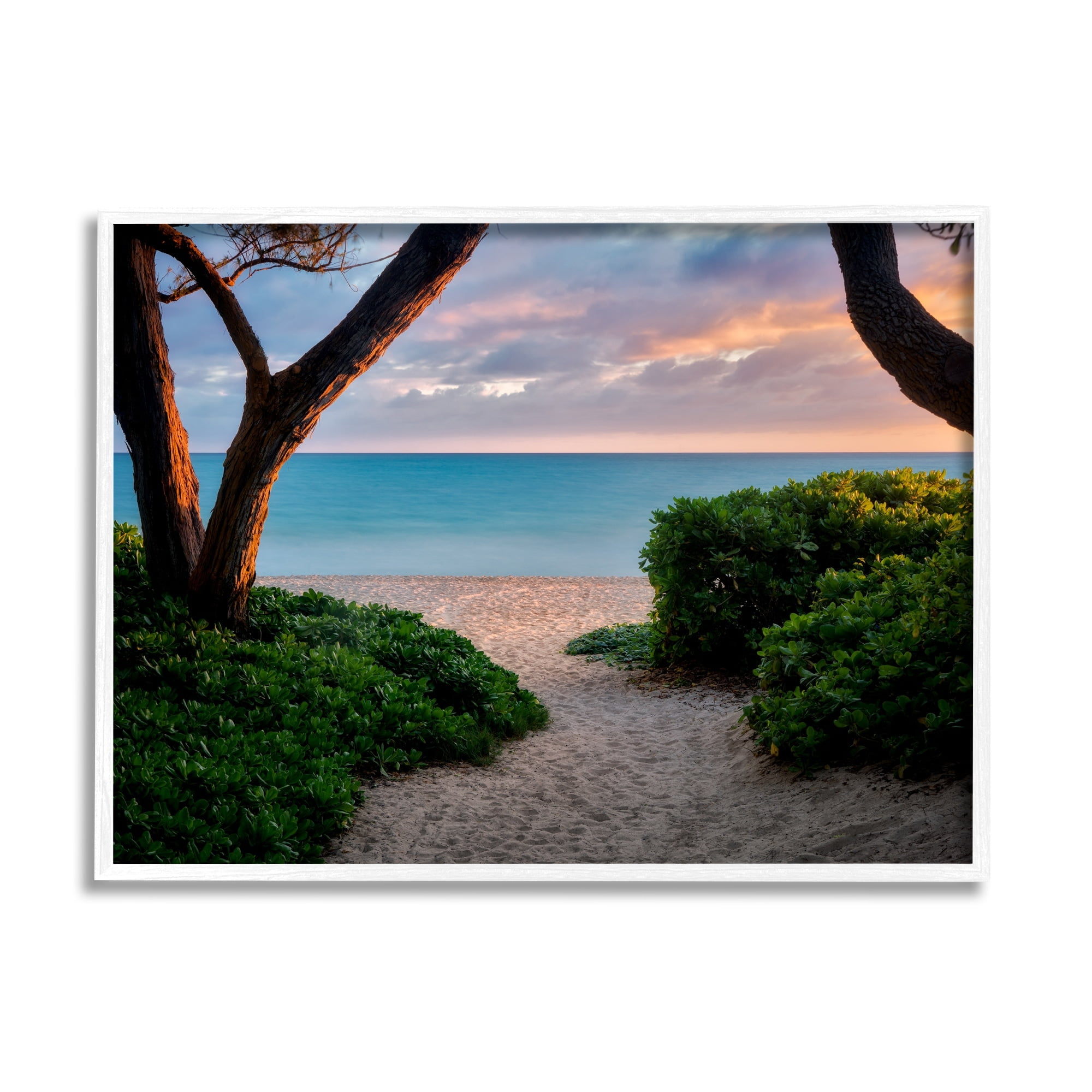 Stupell Industries Between Trees Sandy Beach Path Coastal Photography White Framed Art Print Wall Art