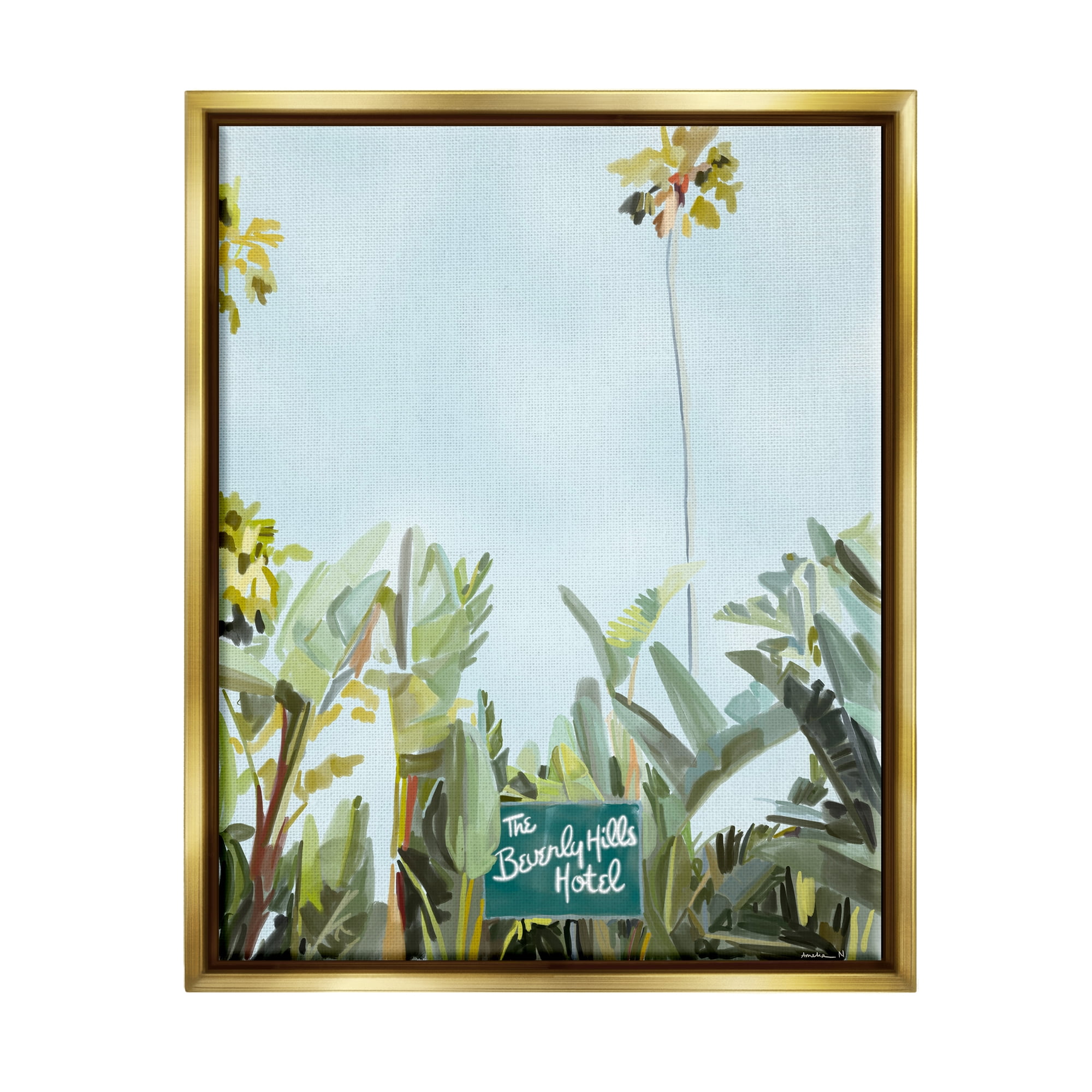 Stupell Industries Beverly Hills Hotel Plants Botanical & Floral Painting Gold Floater Framed Art Print Wall Art, 25 x 31