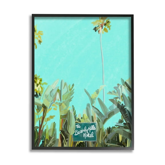 Stupell Industries Beverly Hills Hotel Tropical Palms Coastal Painting Black Framed Art Print Wall Art