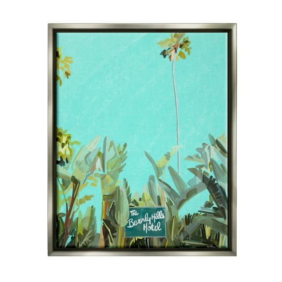 Stupell Industries Beverly Hills Hotel Tropical Palms Coastal Painting Gray Floater Framed Art Print Wall Art