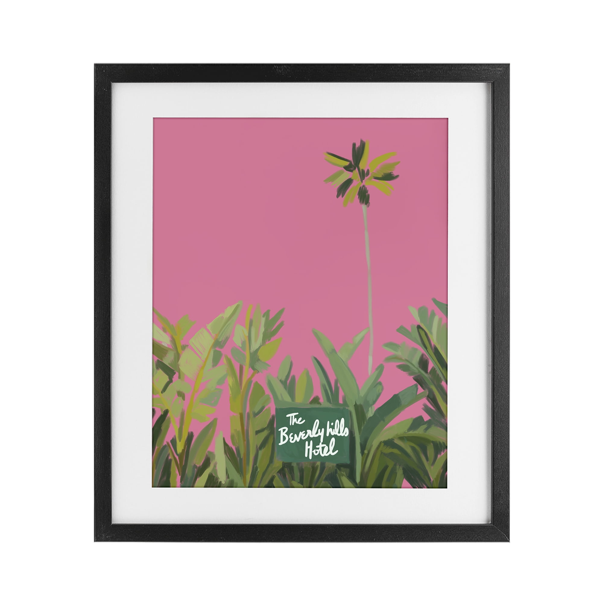Stupell Industries Beverly Hills Pink & Green Black Framed Print Under Glass, design by Amelia Noyes