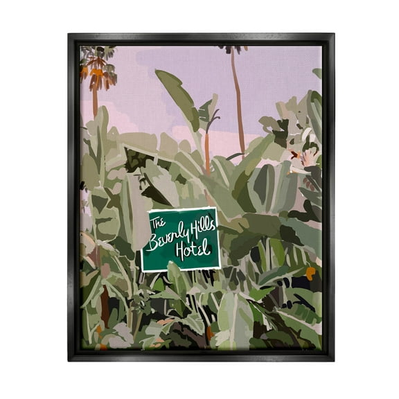 Stupell Industries Beverly Hills Tropical Vacation Graphic Art Jet Black Floating Framed Canvas Print Wall Art, Design by Amelia Noyes