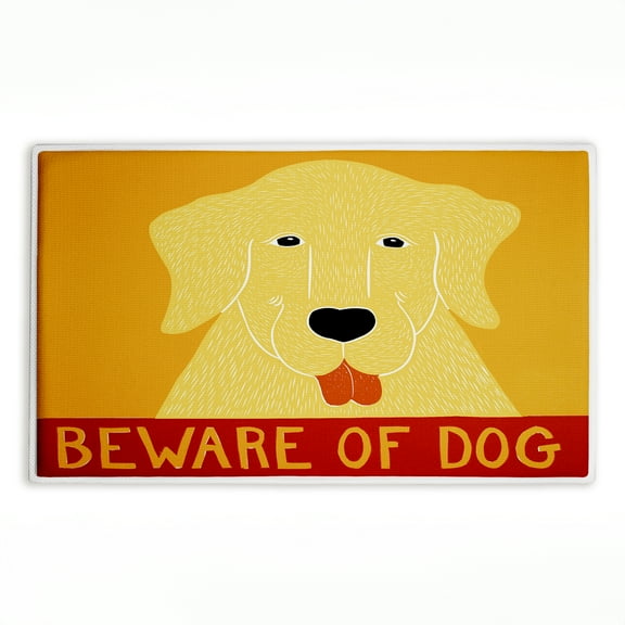 Stupell Industries Beware Of Dog Greeting Printed Plush Bath Mat and Bath Rug, design by Stephen Huneck, 18"x30"