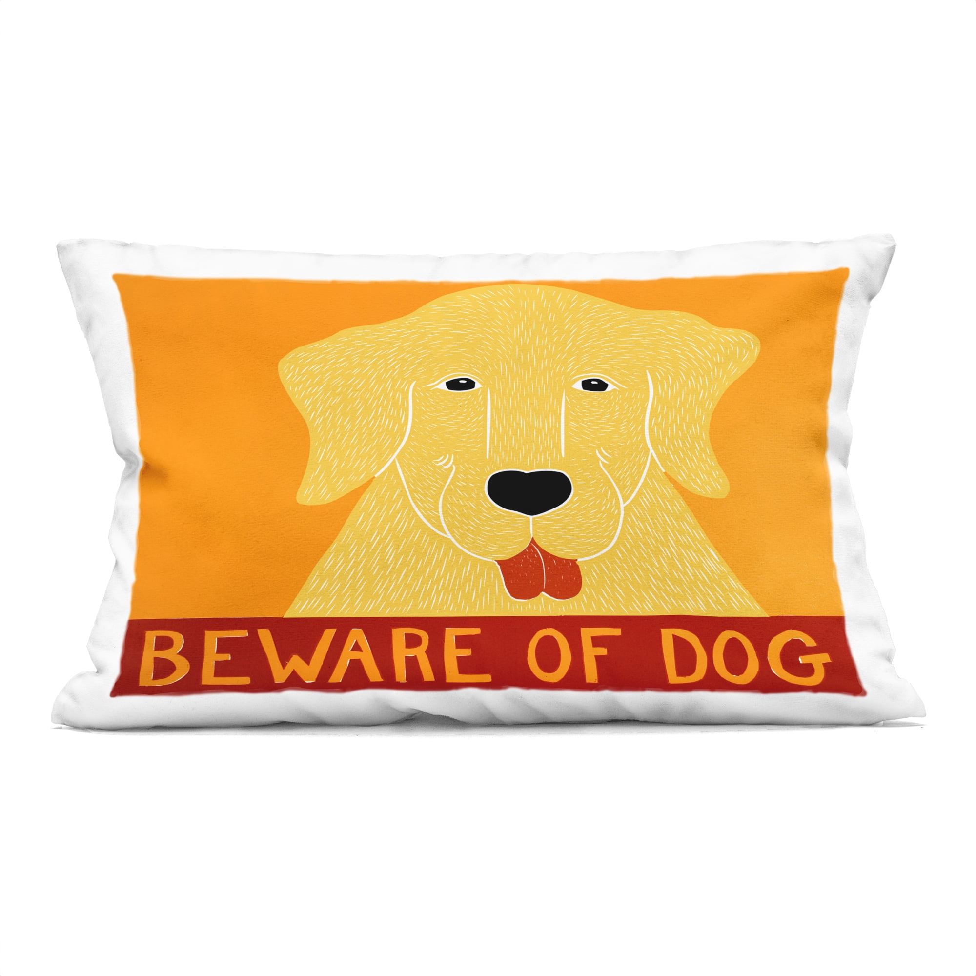 Stupell Industries Beware Of Dog Yellow & Red Decorative Printed Throw Pillow, design by Stephen Huneck