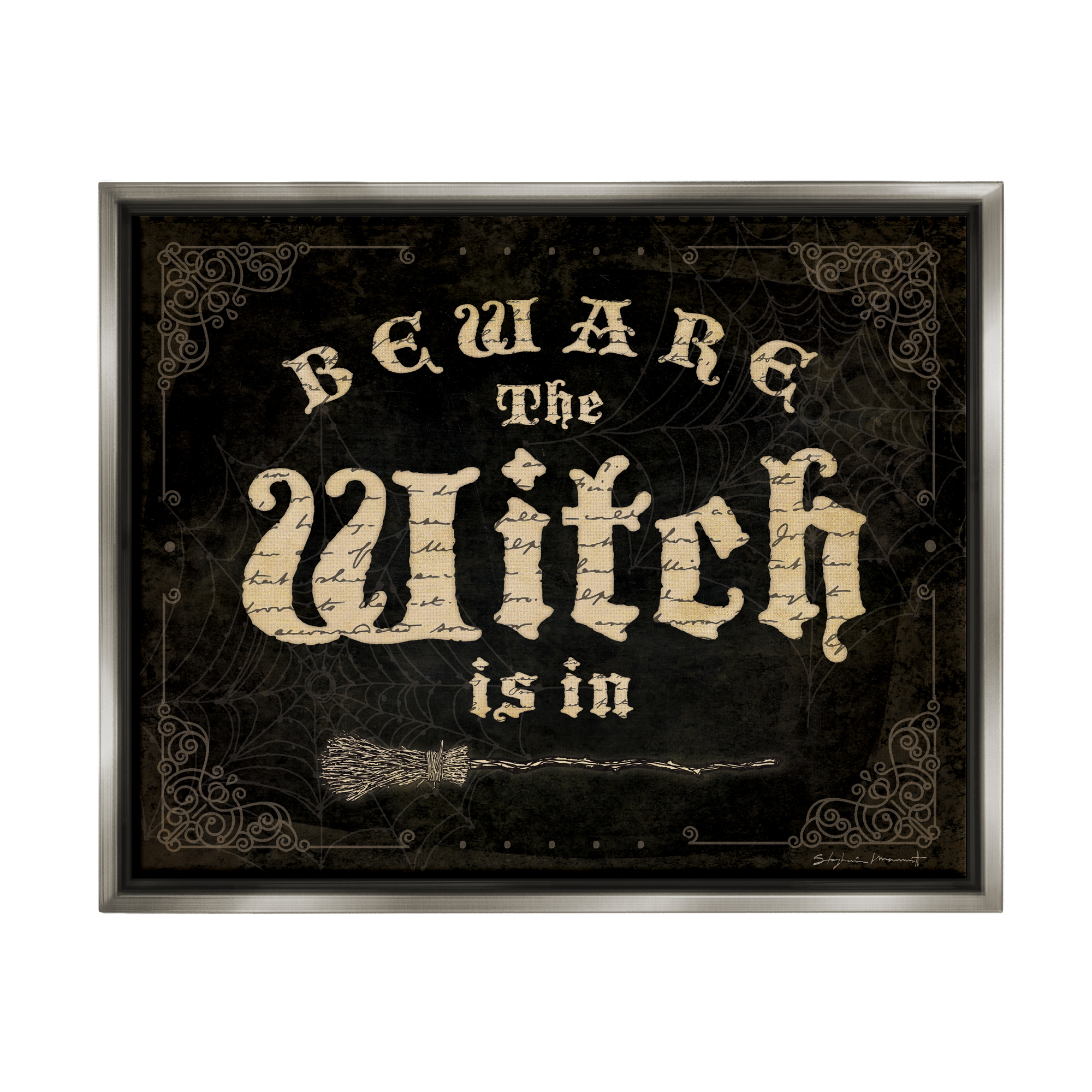 Stupell Industries Beware The Witch Vintage Phrase Holiday Painting Gray Floater Framed Art Print Wall Art