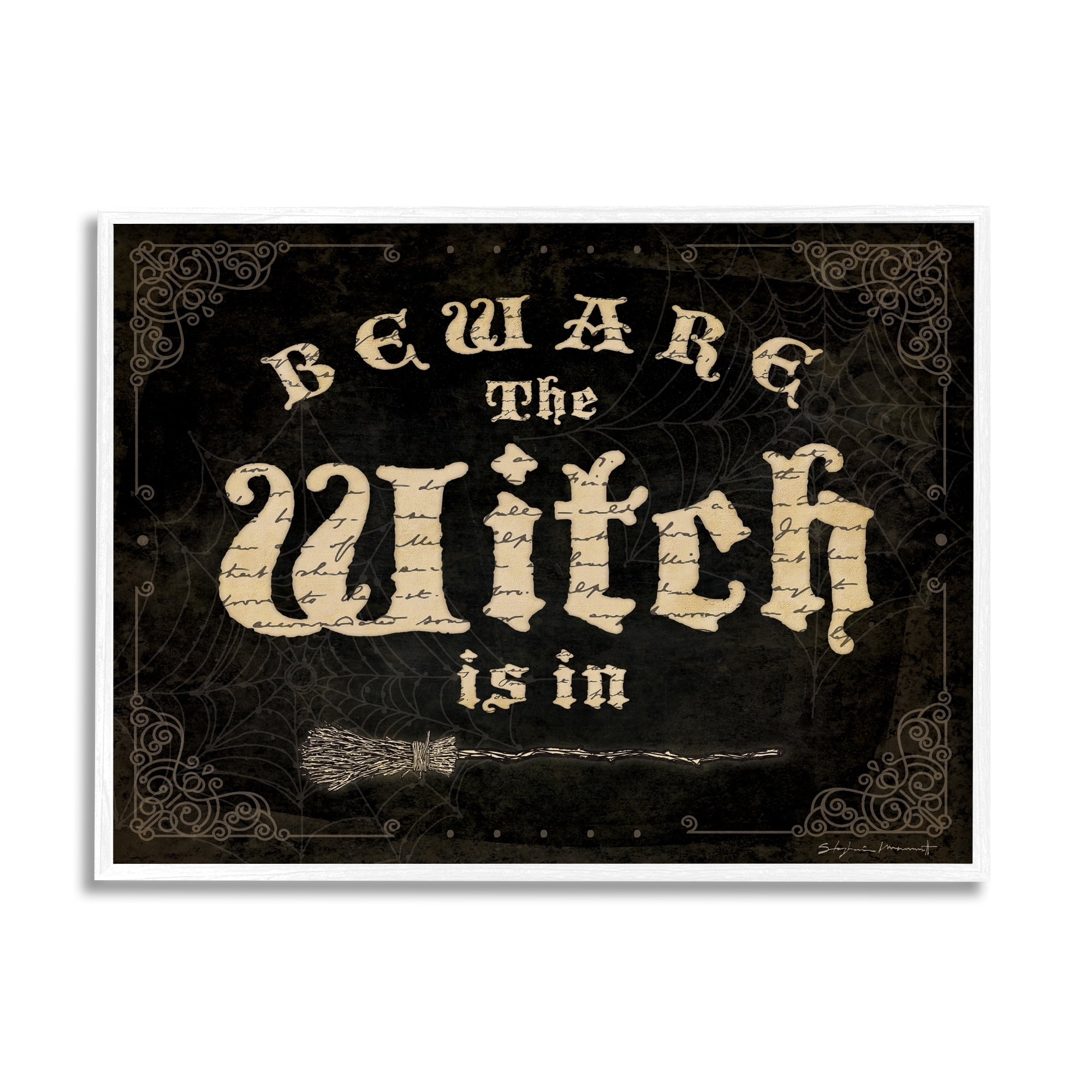 Stupell Industries Beware The Witch Vintage Phrase Holiday Painting White Framed Art Print Wall Art