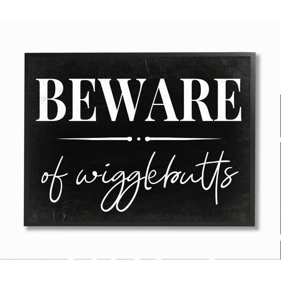 Stupell Industries Beware of Wigglebutts Pet Home Welcome Sign Animals & Insects Painting Black Framed Art Print Wall Art, 16 x 20