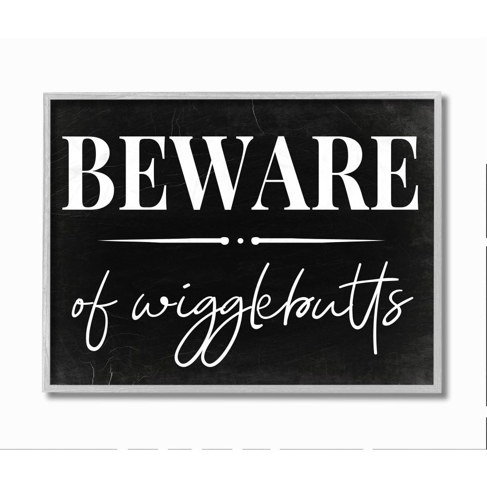 Stupell Industries Beware of Wigglebutts Pet Home Welcome Sign Framed Wall Art Design by Daphne Polselli, 11" x 14", Gray Framed