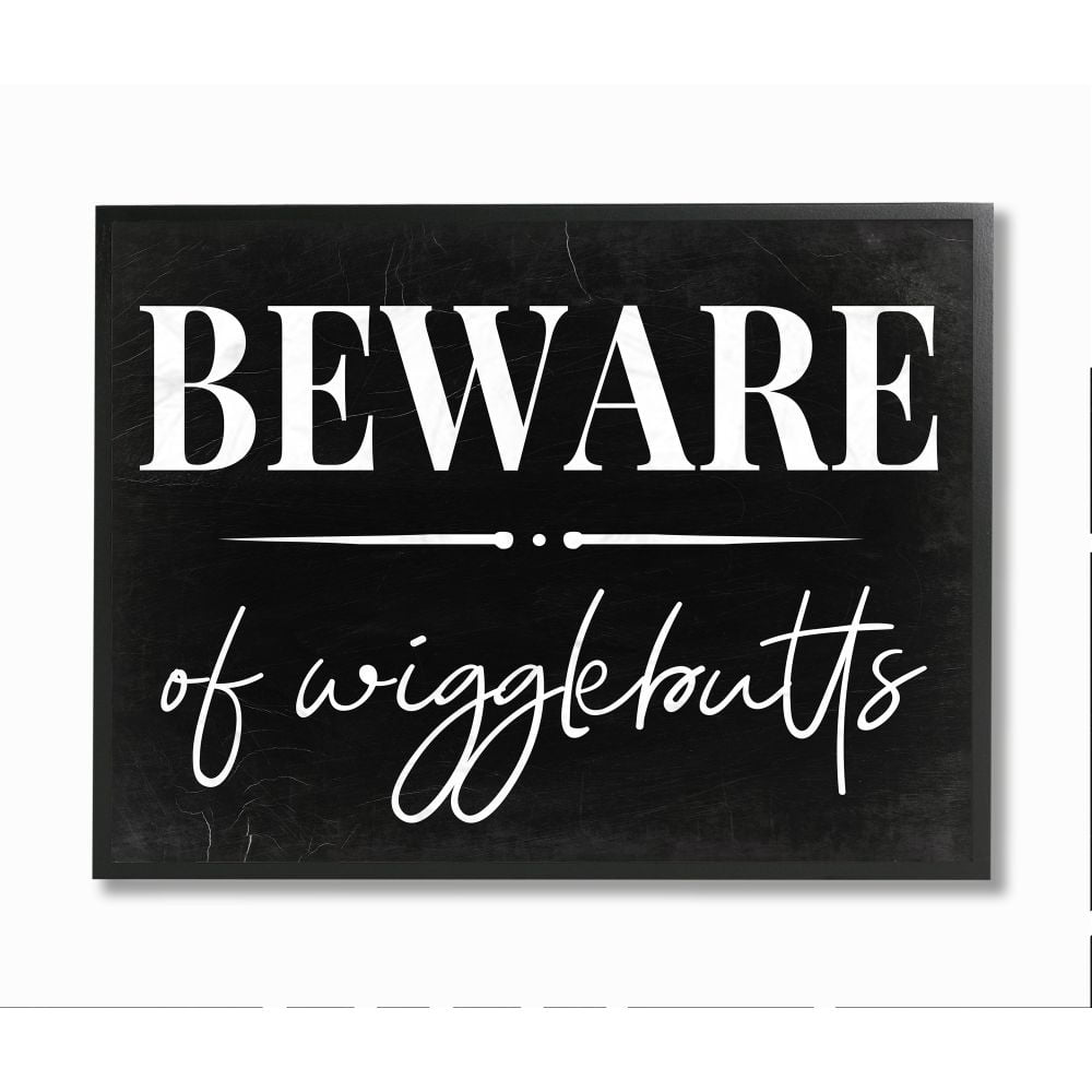 Stupell Industries Beware of Wigglebutts Pet Home Welcome Sign Framed Wall Art Design by Daphne Polselli, 24" x 30", Black Framed