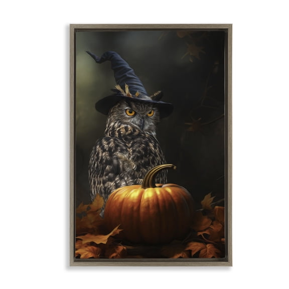 Stupell Industries Bewitching Gaze of Owl Brown Framed Floater Canvas Wall Art design by Kelley Parker, 31 x 21