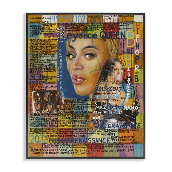 Stupell Industries Beyonce Musician Collage People Drawing Black Framed Art Print Wall Art, 11 x 14