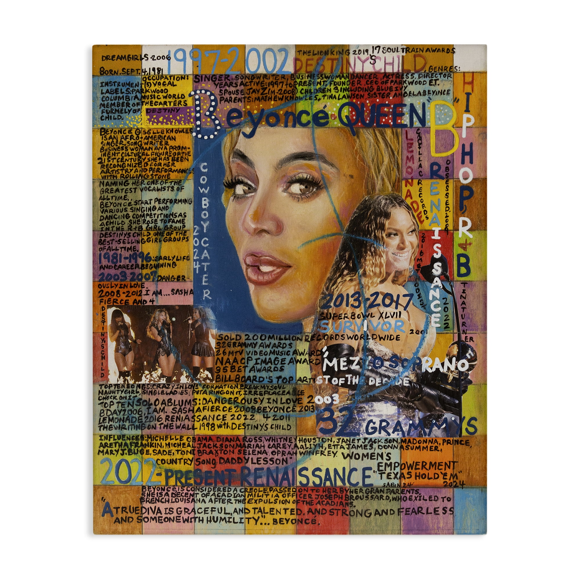 Stupell Industries Beyonce Musician Collage People Drawing Wrapped Canvas Art Print Wall Art, 24 x 30