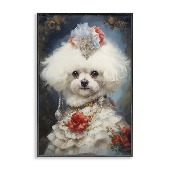Stupell Industries Bichon Frise Victorian Era Black Framed Giclee Art design by Wumples, 24 x 16