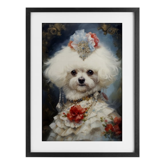 Stupell Industries Bichon Frise Victorian Era Black Framed Print Under Glass design by Wumples, 23 x 17