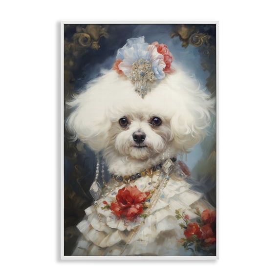 Stupell Industries Contemporary Bichon Frise Victorian Era White Framed Giclee Art, 12 x 18, by Wumples