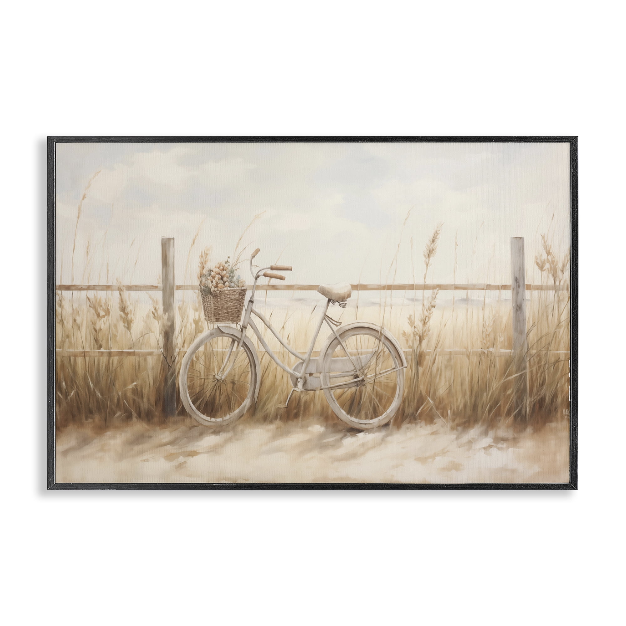 Stupell Industries Bicycle Basket with Herbs Landscape & Nature Painting Black Framed Art Print Wall Art, 24 x 16