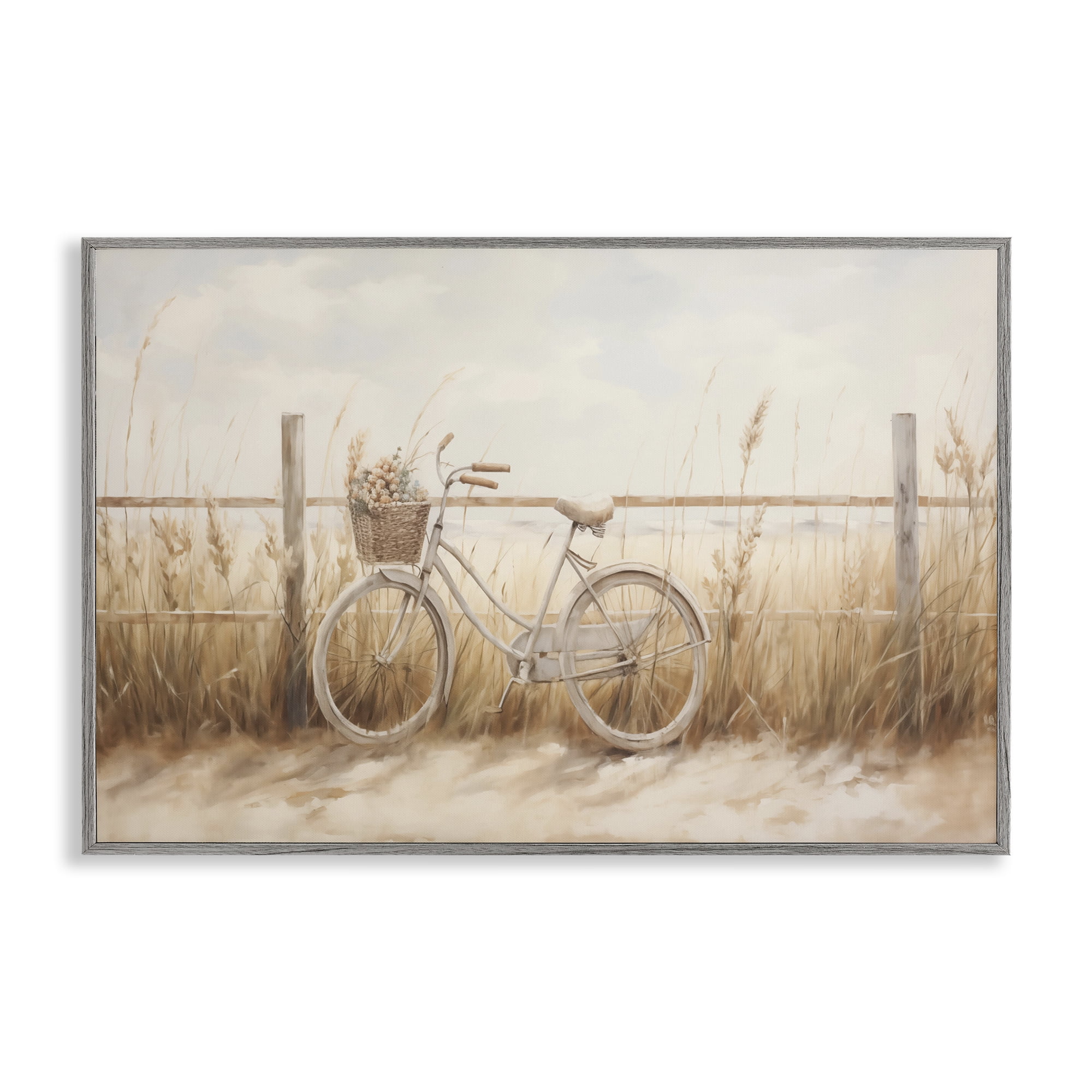 Stupell Industries Bicycle Basket with Herbs Landscape & Nature Painting Gray Framed Art Print Wall Art, 30 x 20