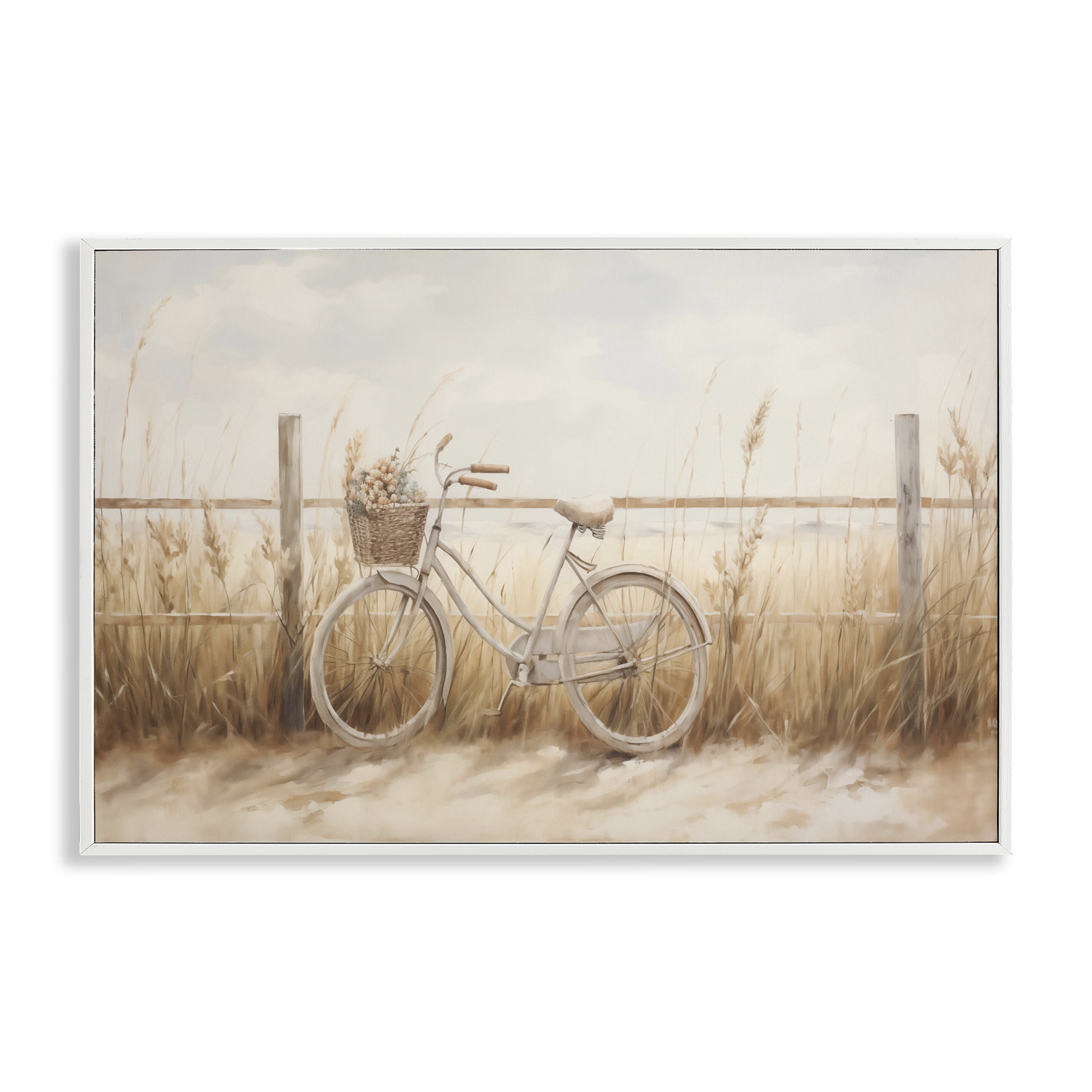 Stupell Industries Bicycle Basket with Herbs Landscape & Nature Painting White Framed Art Print Wall Art, 24 x 16