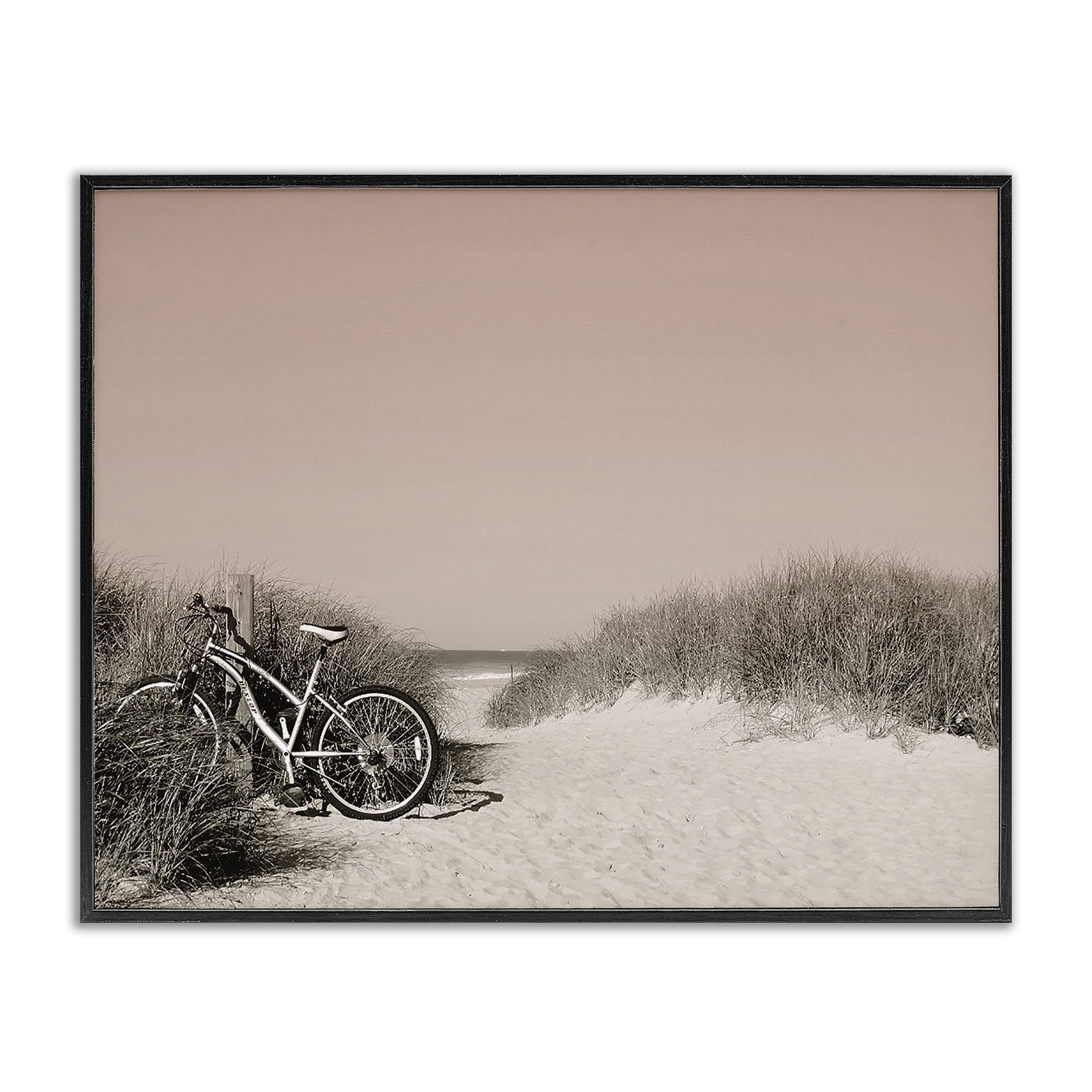 Stupell Industries Bicycle Ride Paused Nautical & Beach Photography Black Framed Art Print Wall Art, 30 x 24