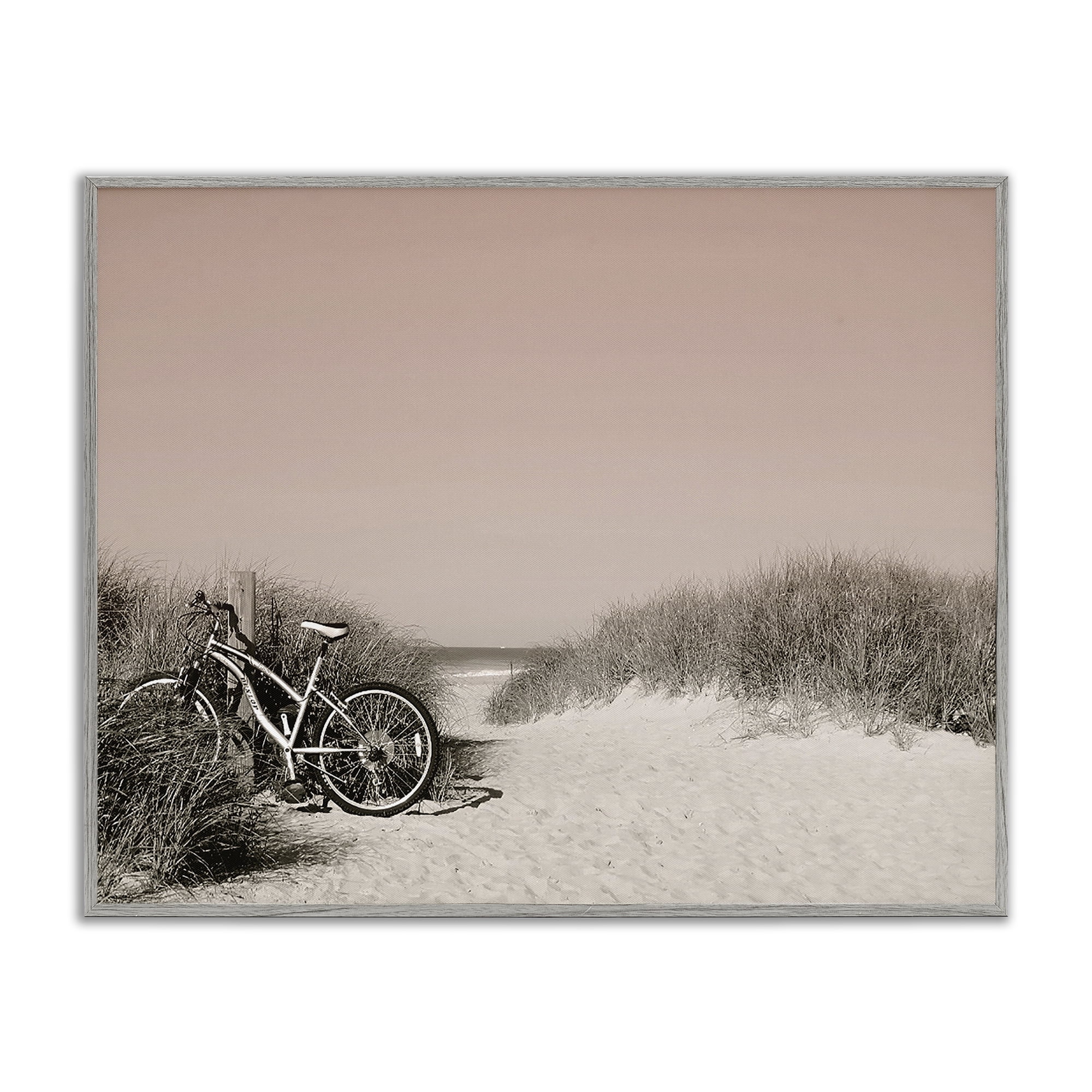 Stupell Industries Bicycle Ride Paused Nautical & Beach Photography Gray Framed Art Print Wall Art, 14 x 11