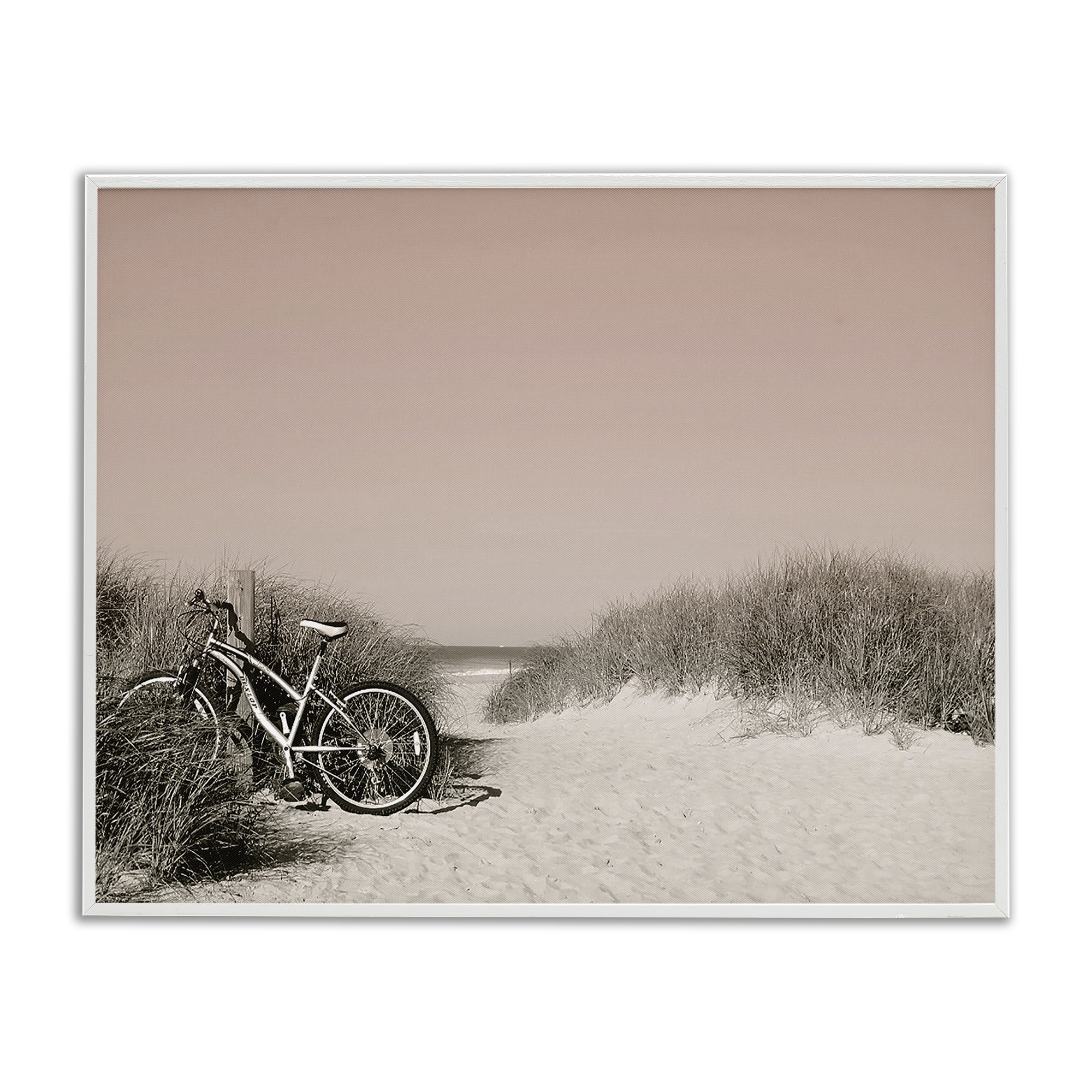 Stupell Industries Bicycle Ride Paused Nautical & Beach Photography White Framed Art Print Wall Art, 14 x 11
