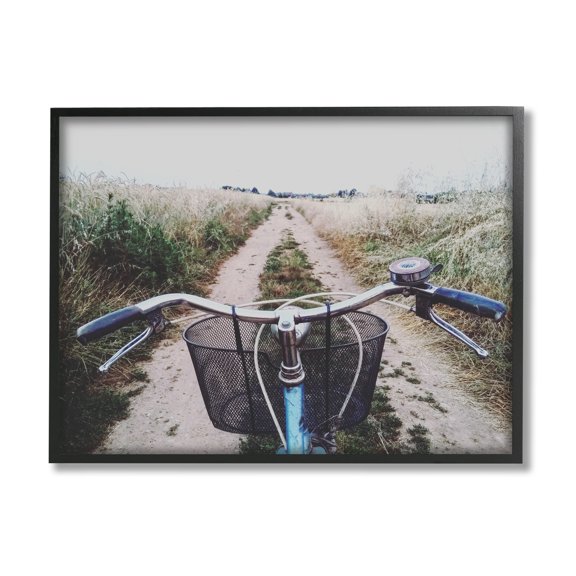 Stupell Industries Bicycle on Rural Path Nature Photography Black Framed Art Print Wall Art, 14 x 11
