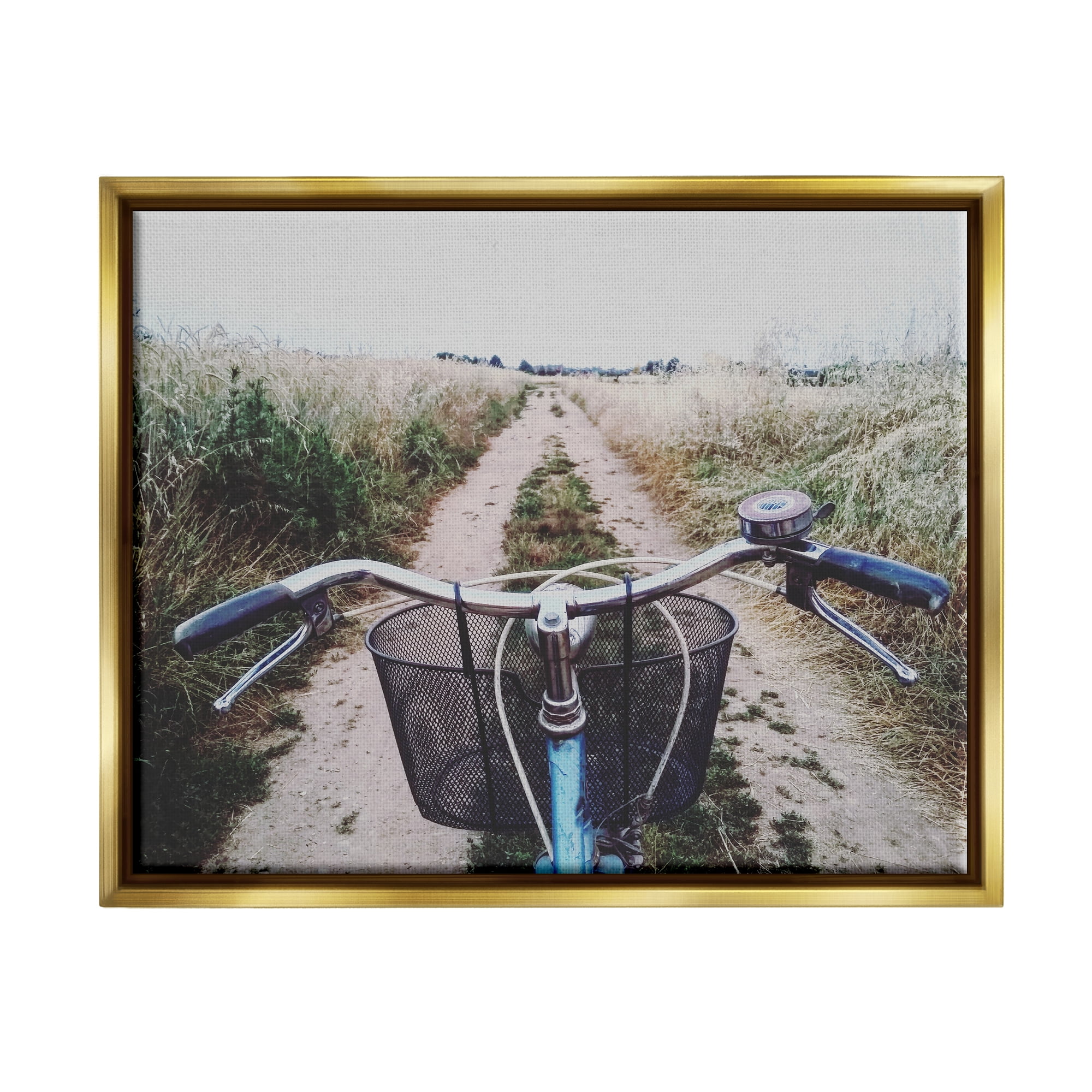 Stupell Industries Bicycle on Rural Path Nature Photography Gold Floater Framed Art Print Wall Art, 21 x 17