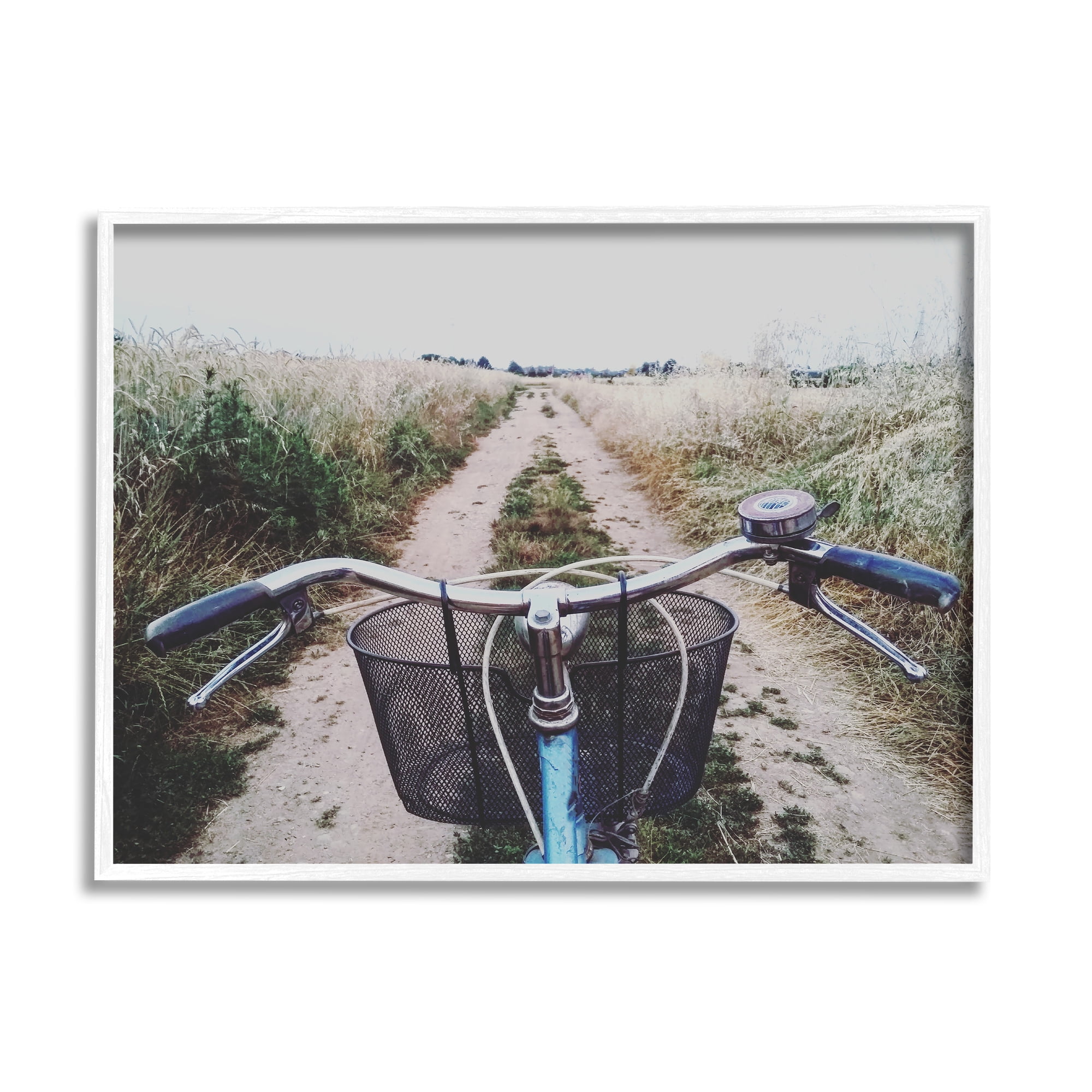 Stupell Industries Bicycle on Rural Path Nature Photography White Framed Art Print Wall Art, 30 x 24