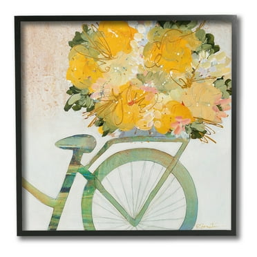 Stupell Industries Bicycle with Abstract Florals Botanical & Floral Painting Black Framed Art Print Wall Art, 12 x 12