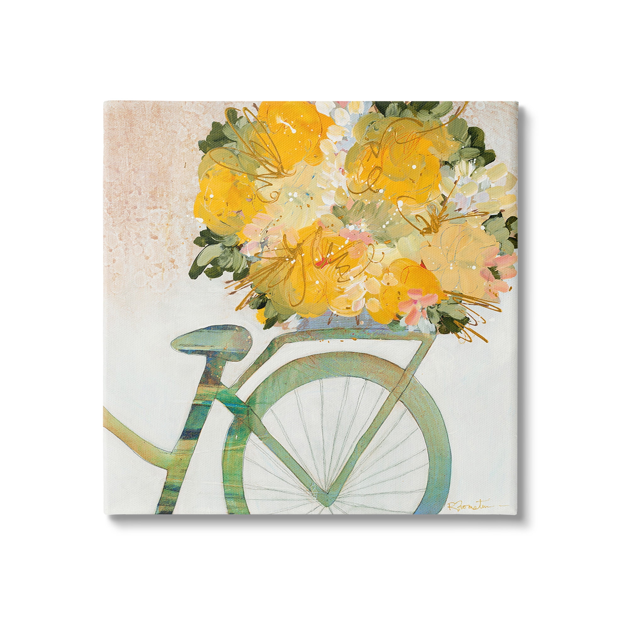 Stupell Industries Bicycle with Abstract Florals Botanical & Floral Painting Gallery Wrapped Canvas Art Print Wall Art, 30 x 30