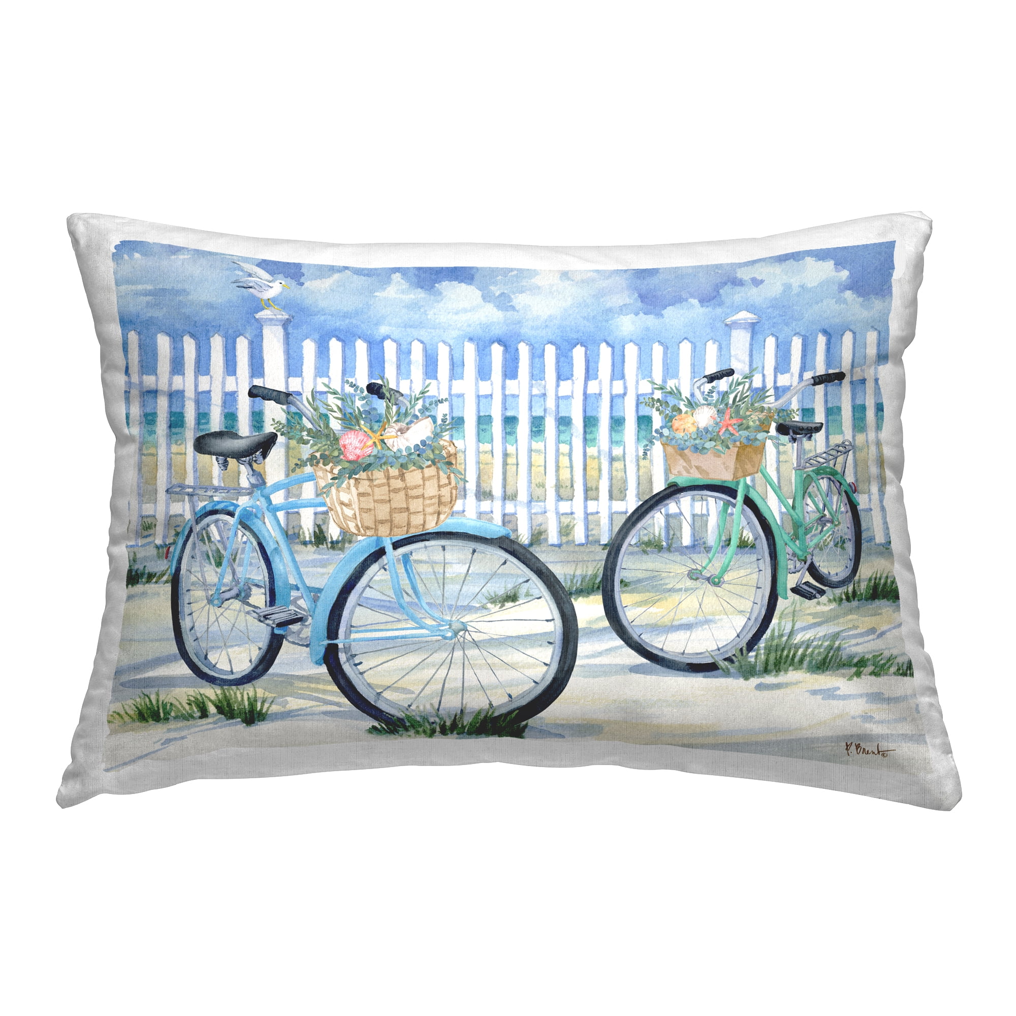 Stupell Industries Bicycles at Beach Fence Decorative Printed Throw Pillow Design by Paul Brent.
