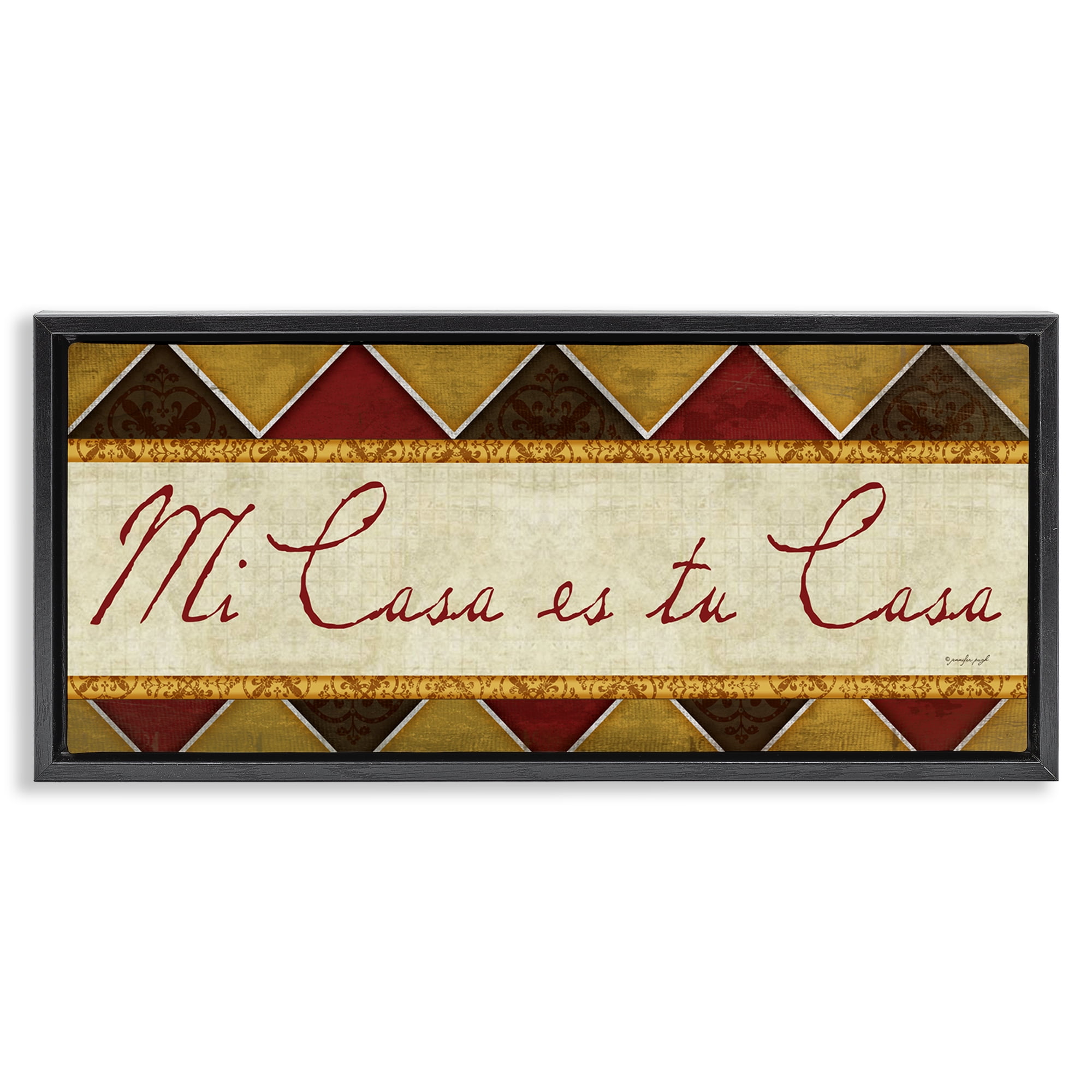 Stupell Industries Bienvenida Mi Casa Tu Casa Signs and Rules Painting Black Floater Framed Art Print Wall Art, 31 x 14
