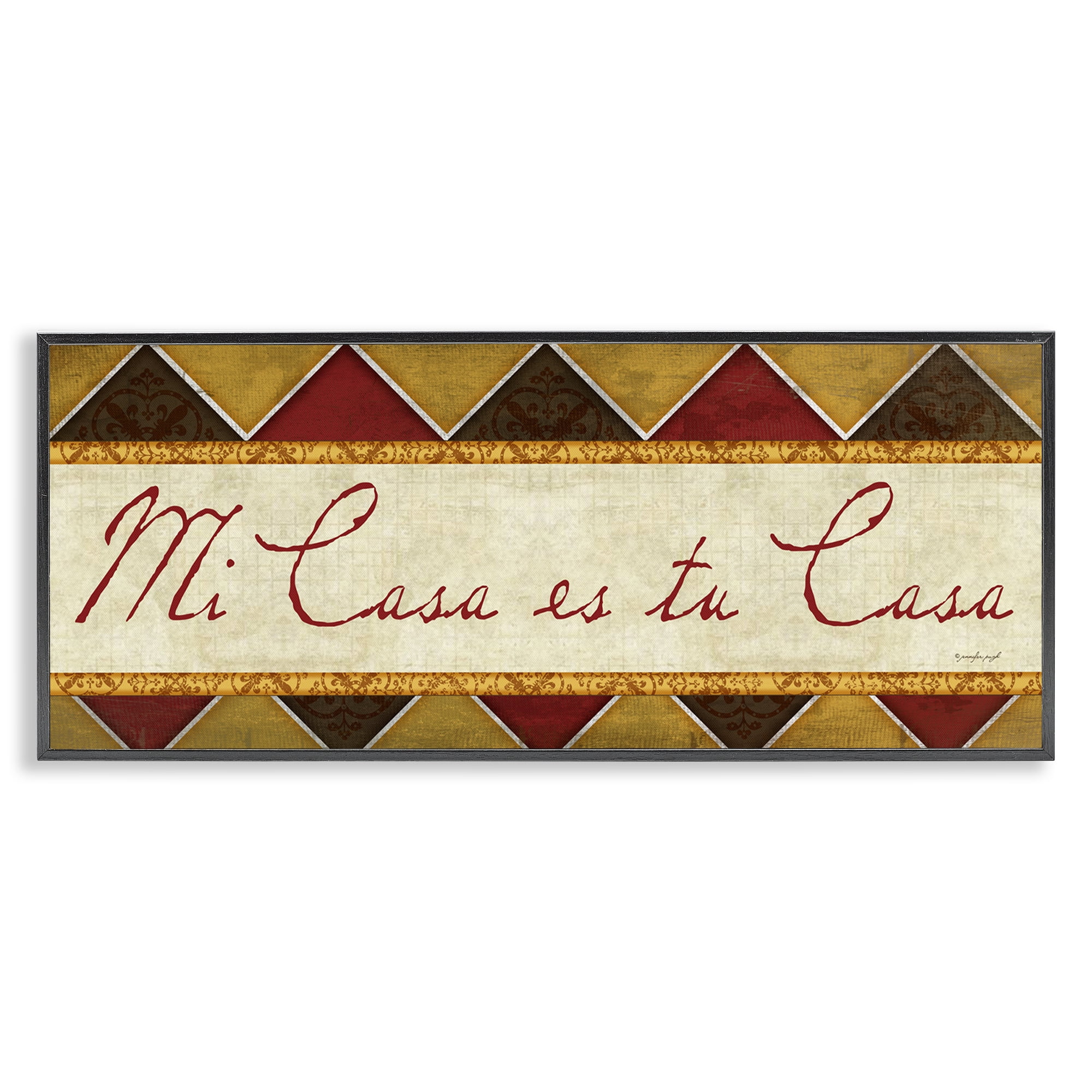 Stupell Industries Bienvenida Mi Casa Tu Casa Signs and Rules Painting Black Framed Art Print Wall Art, 30 x 13