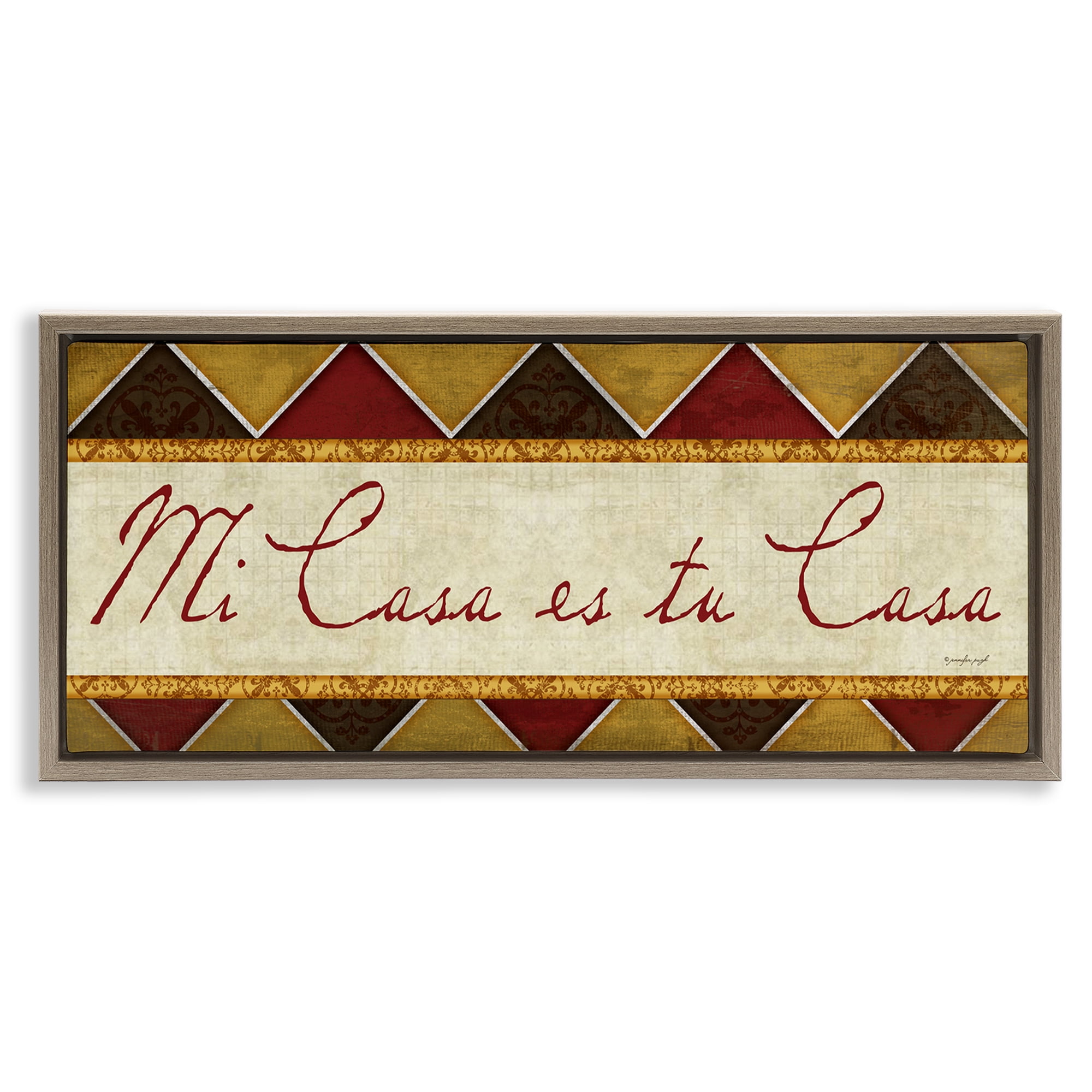Stupell Industries Bienvenida Mi Casa Tu Casa Signs and Rules Painting Brown Floater Framed Art Print Wall Art, 25 x 11