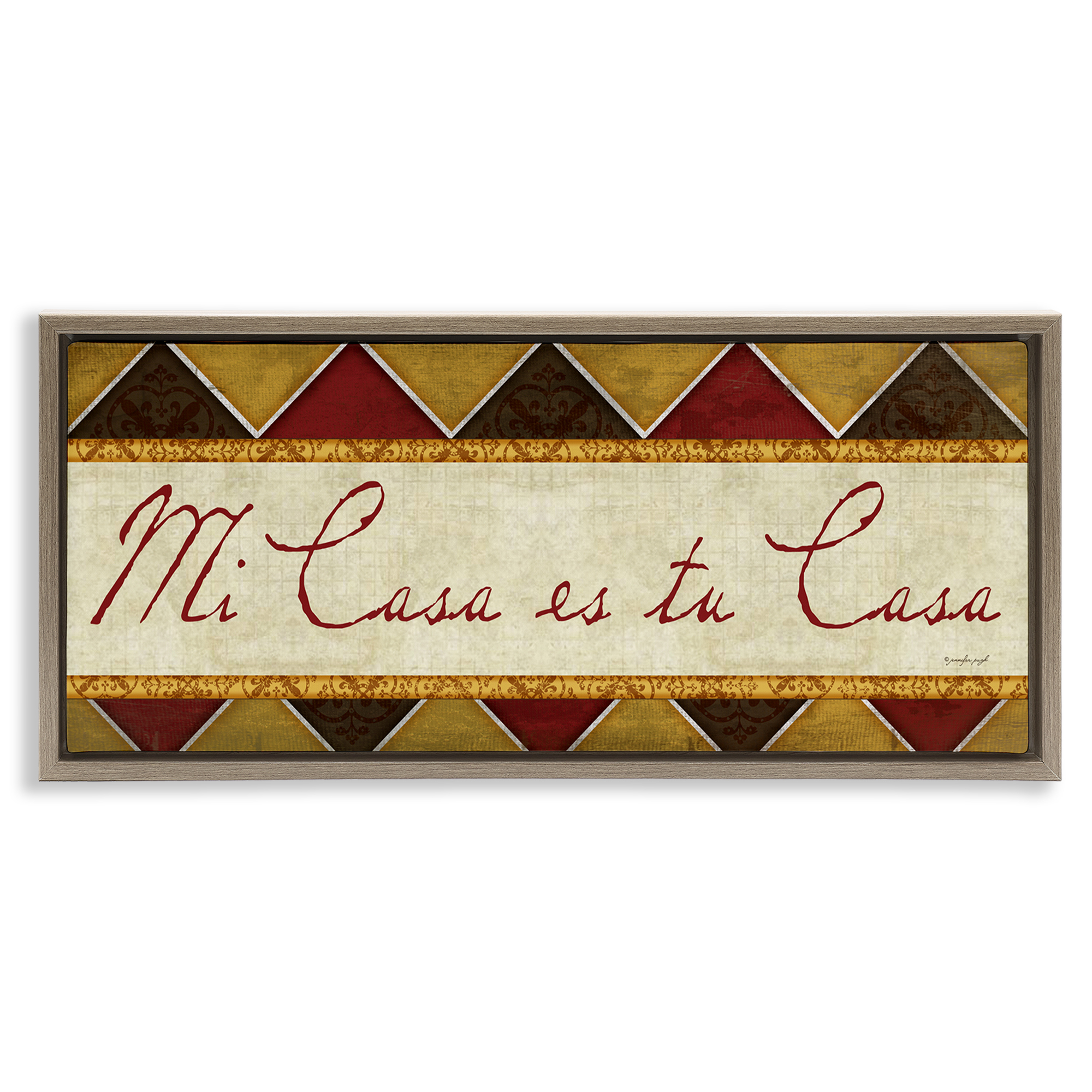 Stupell Industries Bienvenida Mi Casa Tu Casa Signs and Rules Painting Brown Floater Framed Art Print Wall Art, 31 x 14
