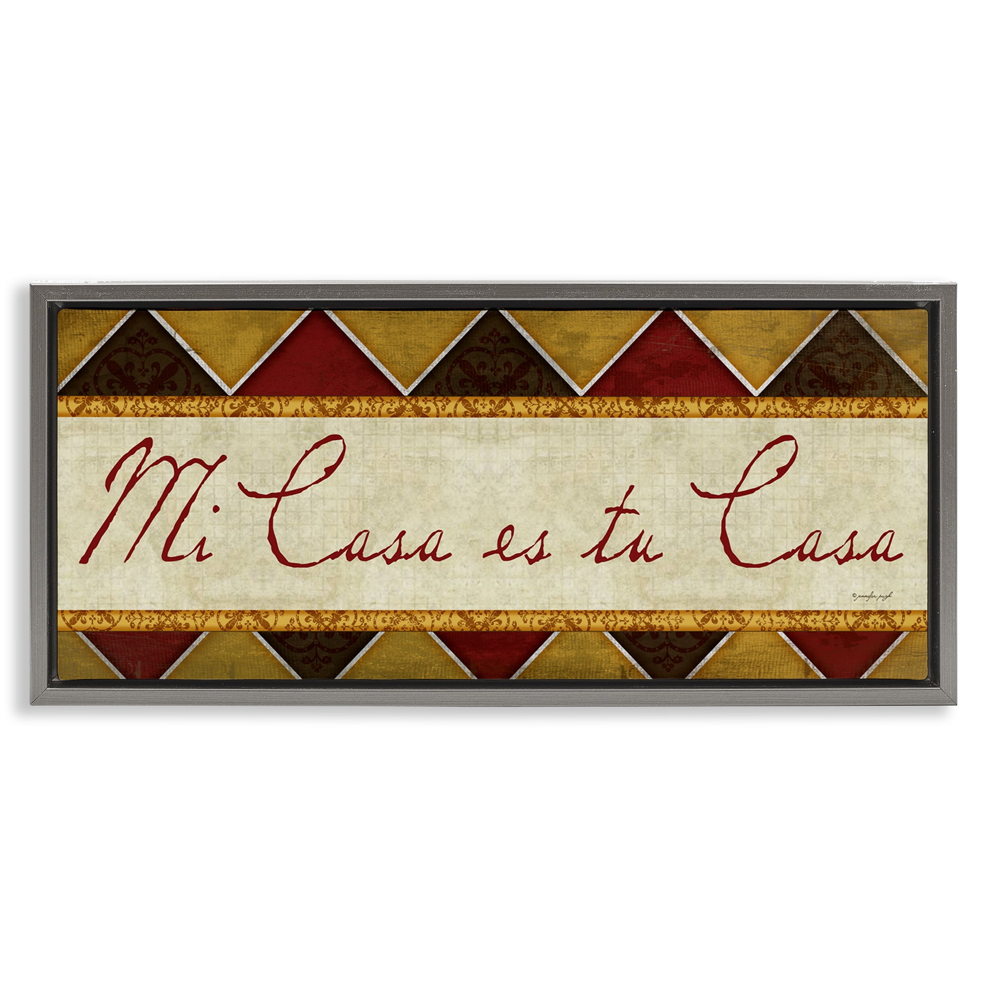 Stupell Industries Bienvenida Mi Casa Tu Casa Signs and Rules Painting Gray Floater Framed Art Print Wall Art, 25 x 11