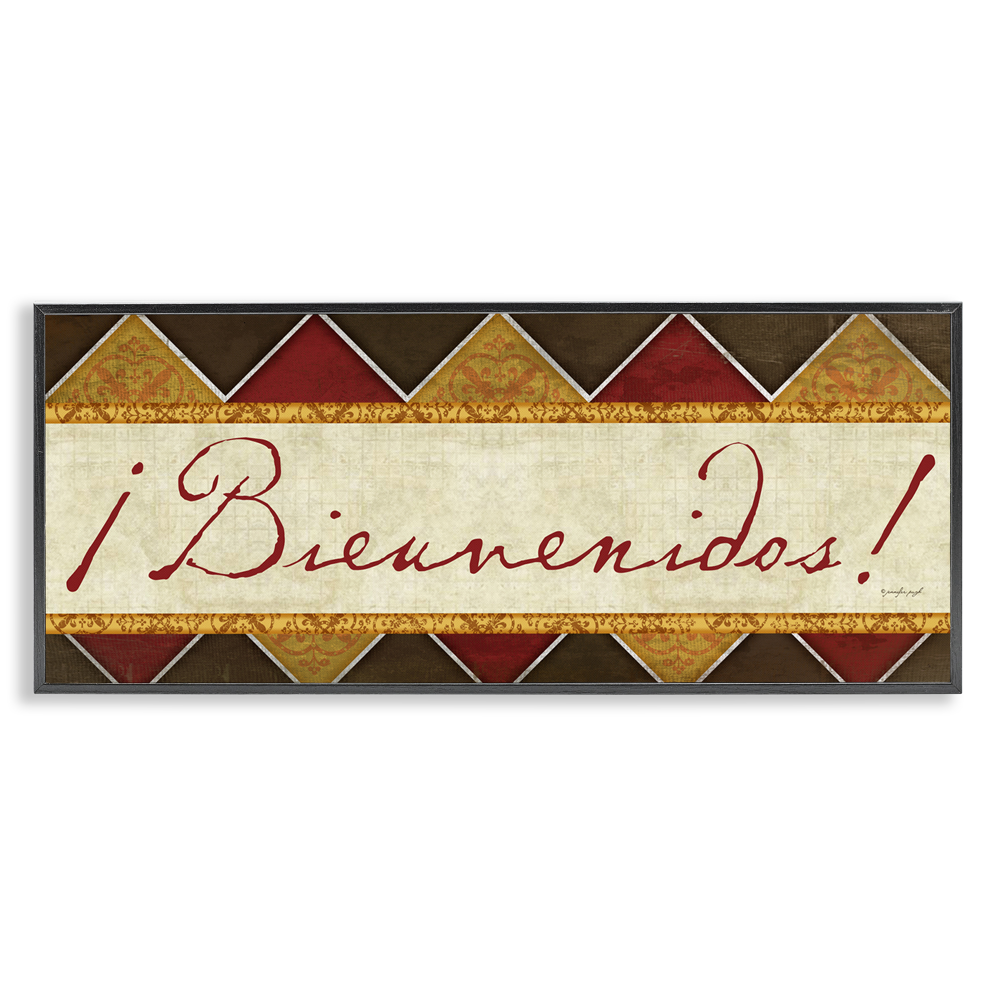 Stupell Industries Bienvenidos Patrón Tradicional Signs and Rules Painting Black Framed Art Print Wall Art, 30 x 13