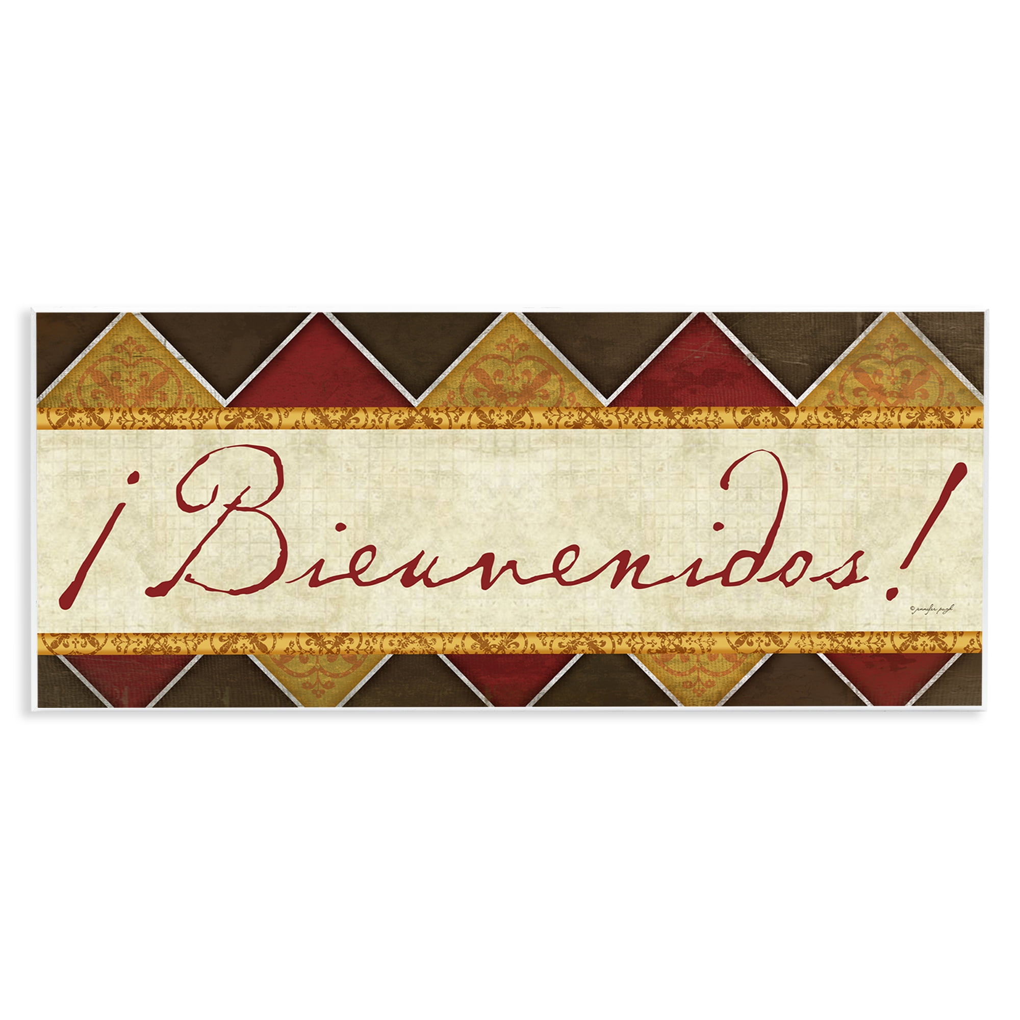 Stupell Industries Bienvenidos Patrón Tradicional Signs and Rules Painting Unframed Art Print Wall Art, 17 x 7