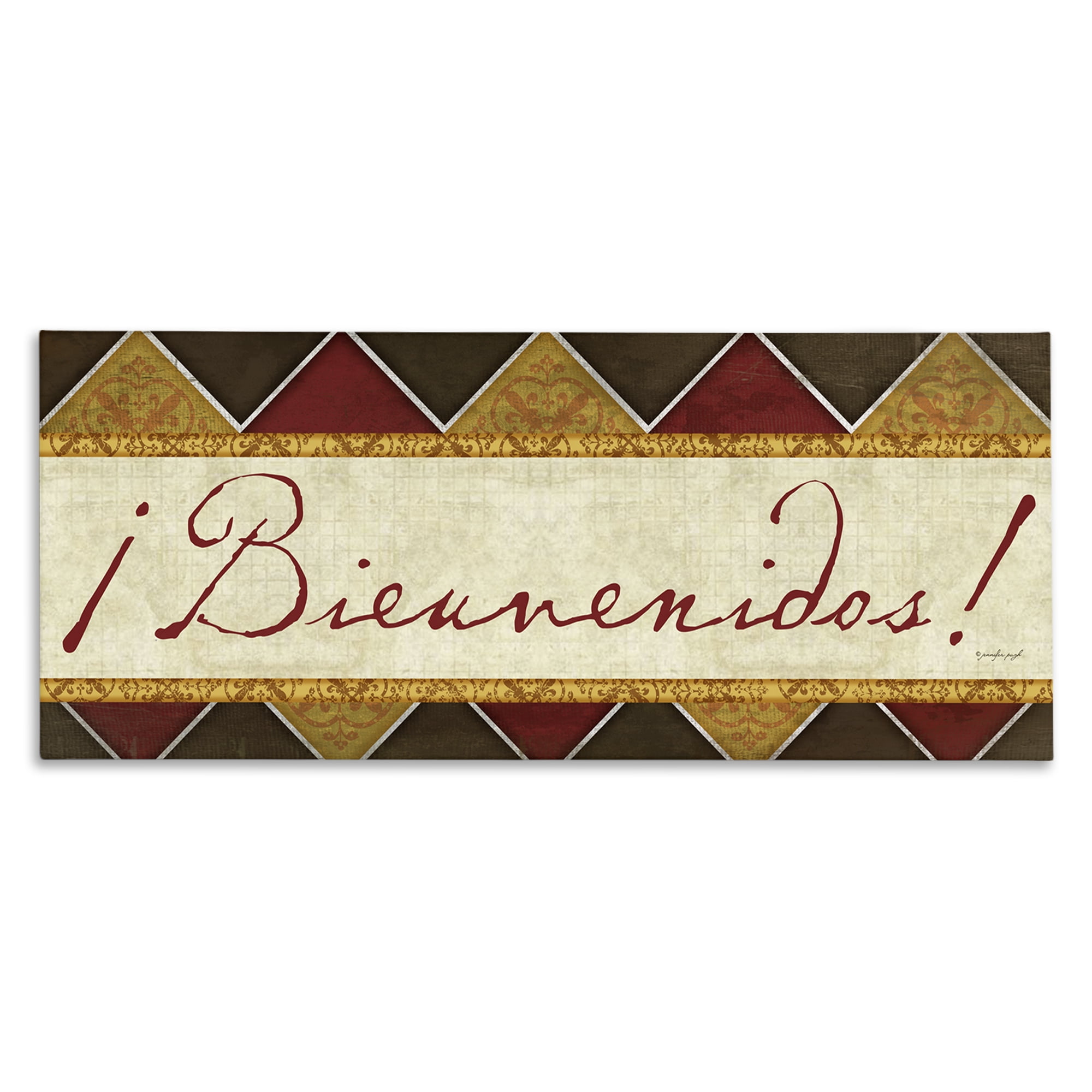 Stupell Industries Bienvenidos Patrón Tradicional Signs and Rules Painting Wrapped Canvas Art Print Wall Art, 30 x 13