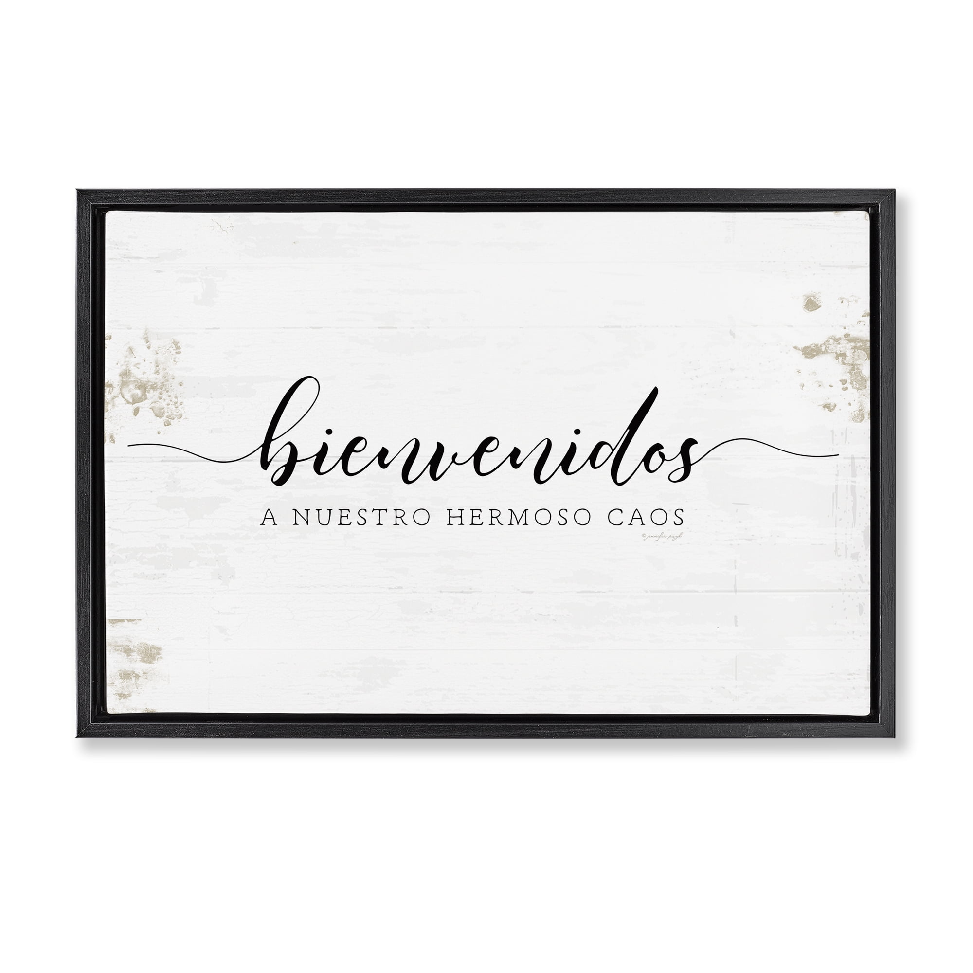Stupell Industries Bienvenidos a Nuestro Hermoso Caos Inspirational Quotes & Sayings Painting Black Floater Framed Art Print Wall Art, 25 x 17