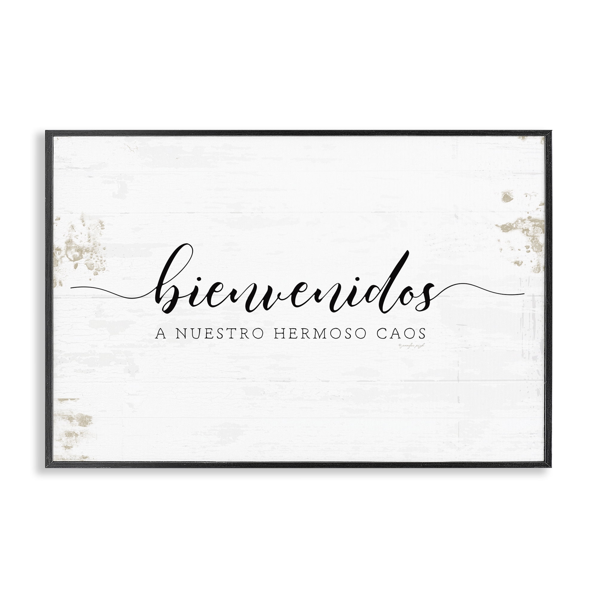 Stupell Industries Bienvenidos a Nuestro Hermoso Caos Inspirational Quotes & Sayings Painting Black Framed Art Print Wall Art, 18 x 12