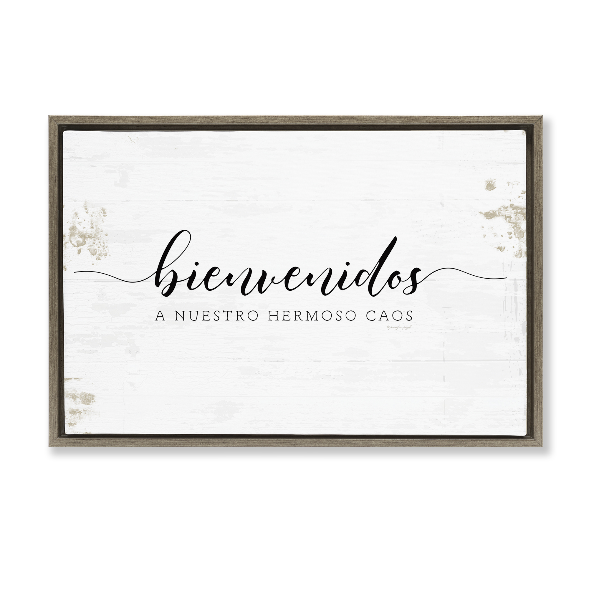 Stupell Industries Bienvenidos a Nuestro Hermoso Caos Inspirational Quotes & Sayings Painting Brown Floater Framed Art Print Wall Art, 25 x 17