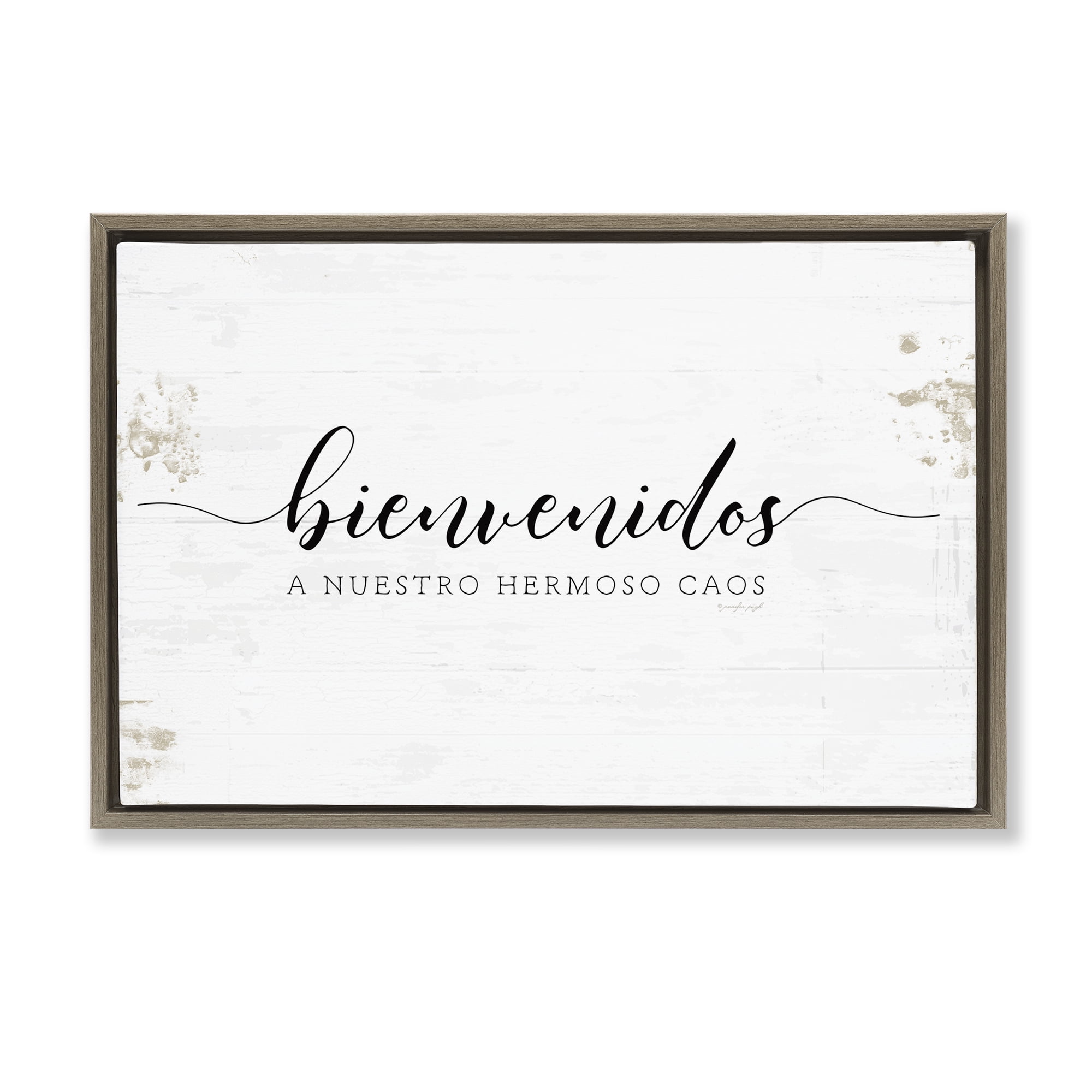 Stupell Industries Bienvenidos a Nuestro Hermoso Caos Inspirational Quotes & Sayings Painting Brown Floater Framed Art Print Wall Art, 31 x 21