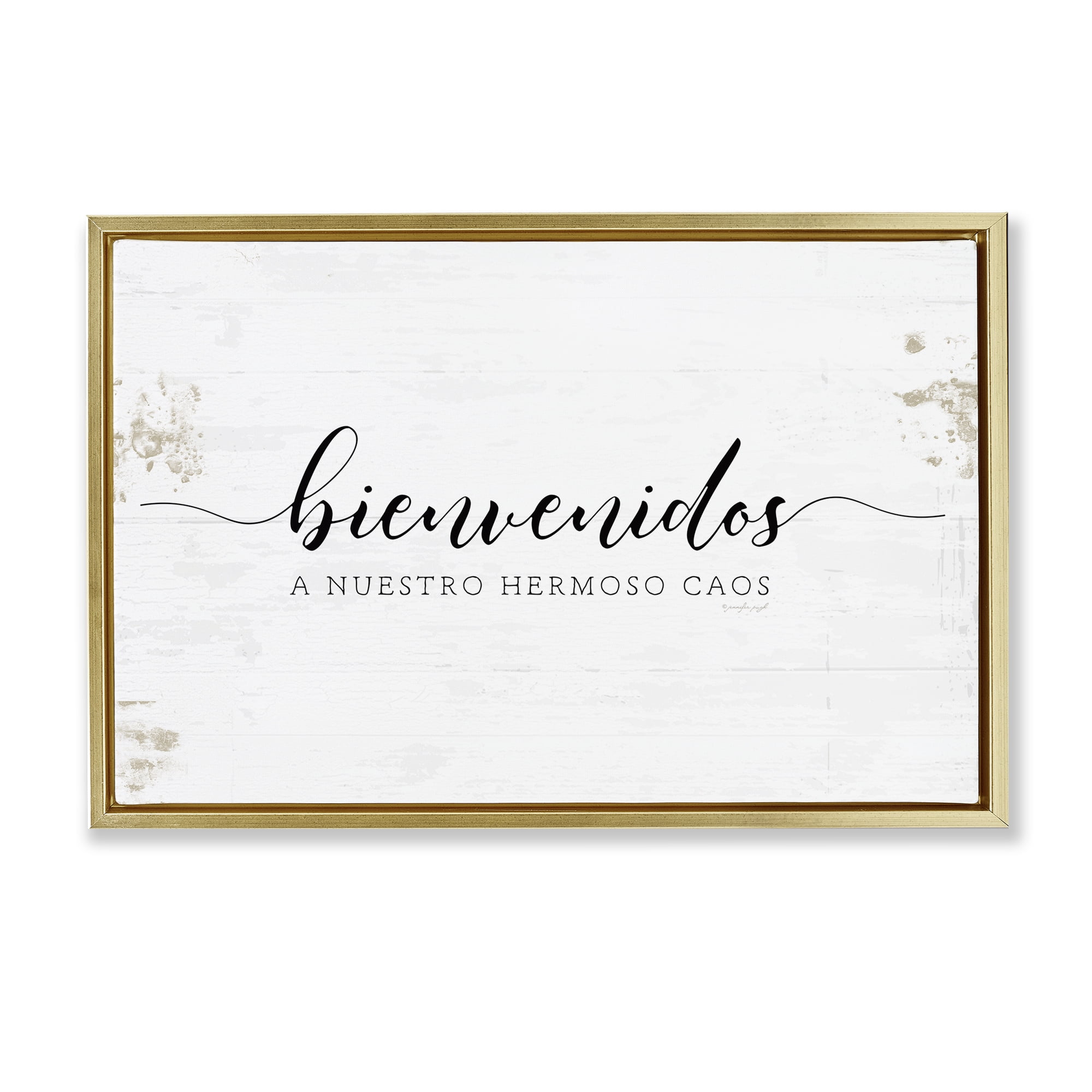 Stupell Industries Bienvenidos a Nuestro Hermoso Caos Inspirational Quotes & Sayings Painting Gold Floater Framed Art Print Wall Art, 31 x 21