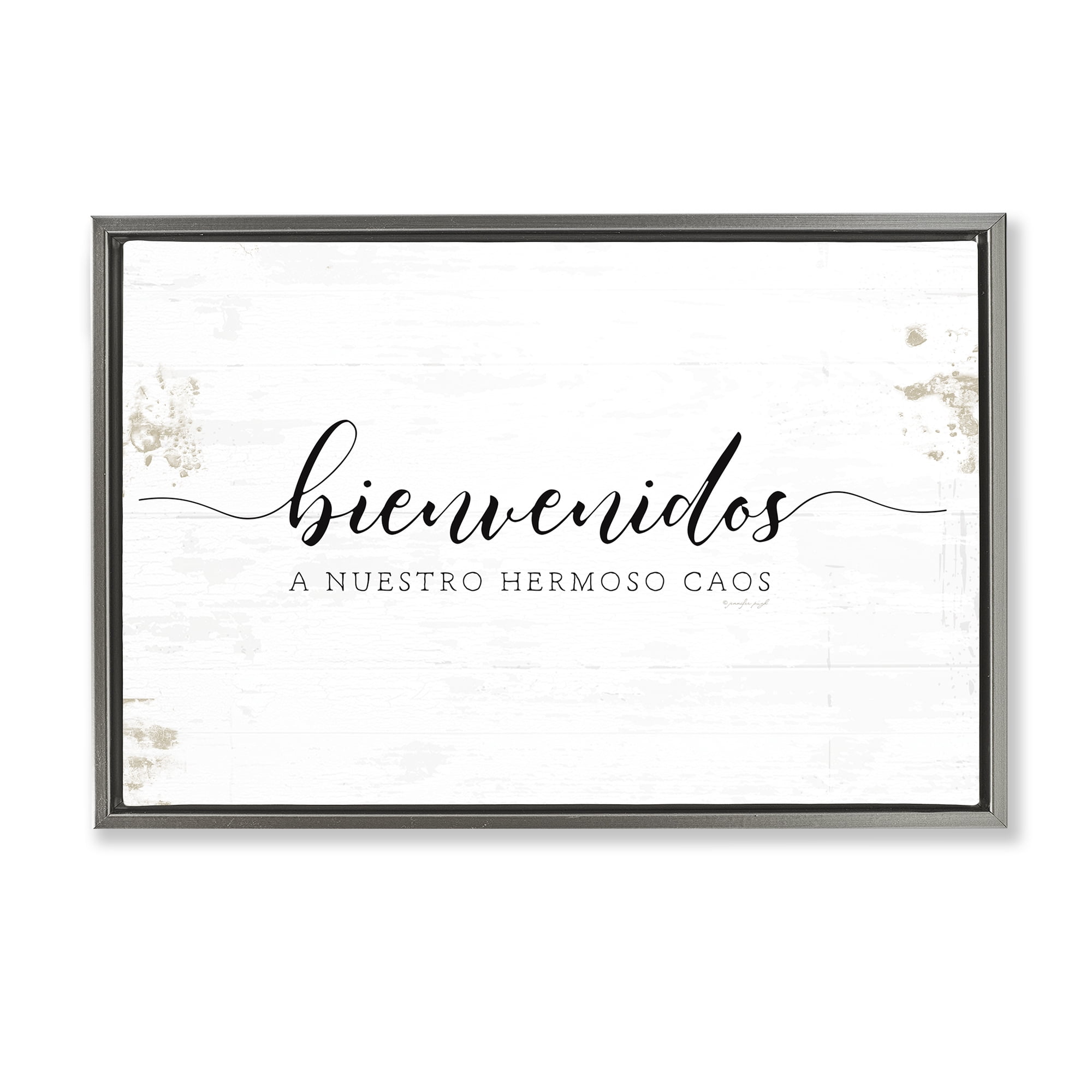 Stupell Industries Bienvenidos a Nuestro Hermoso Caos Inspirational Quotes & Sayings Painting Gray Floater Framed Art Print Wall Art, 31 x 21