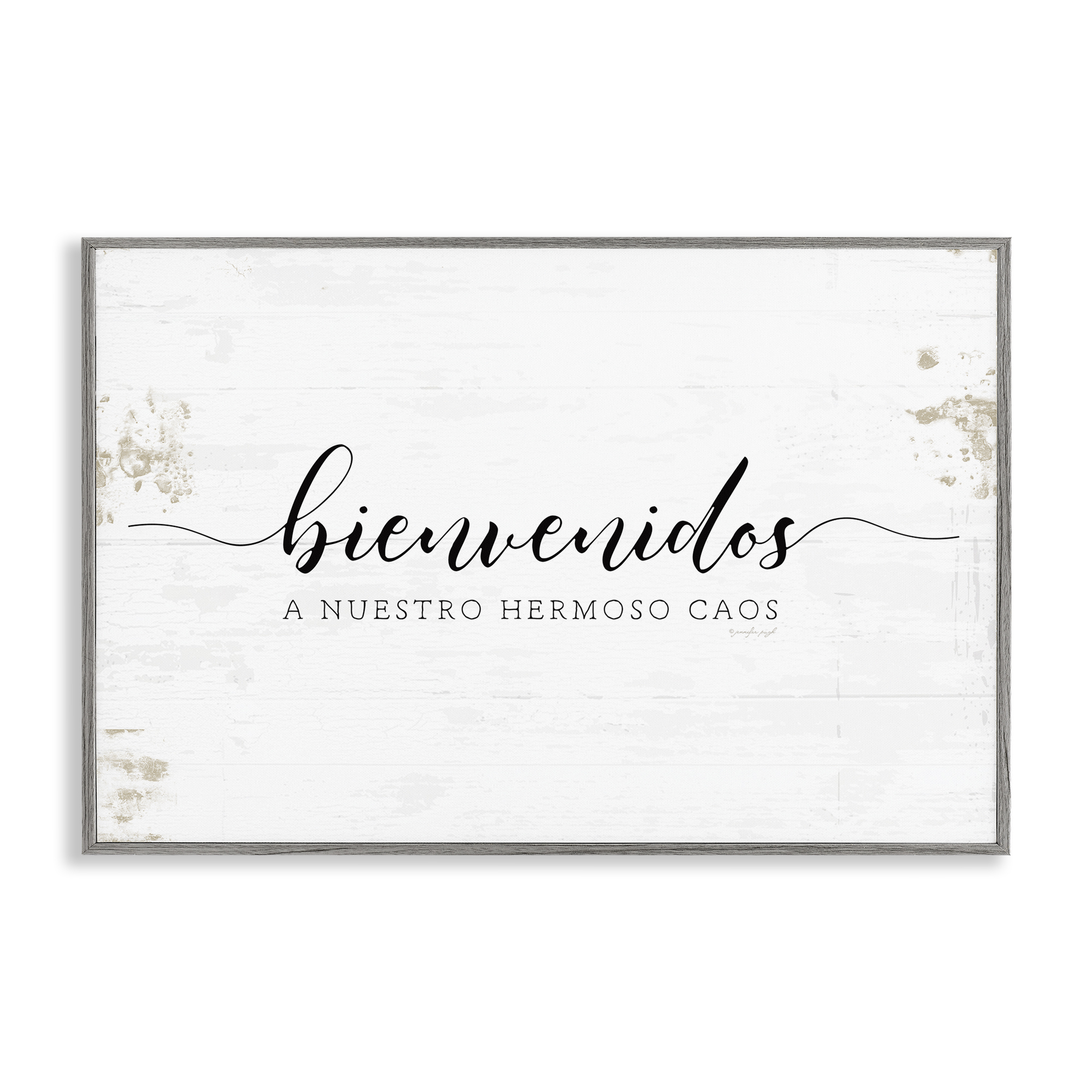 Stupell Industries Bienvenidos a Nuestro Hermoso Caos Inspirational Quotes & Sayings Painting Gray Framed Art Print Wall Art, 18 x 12
