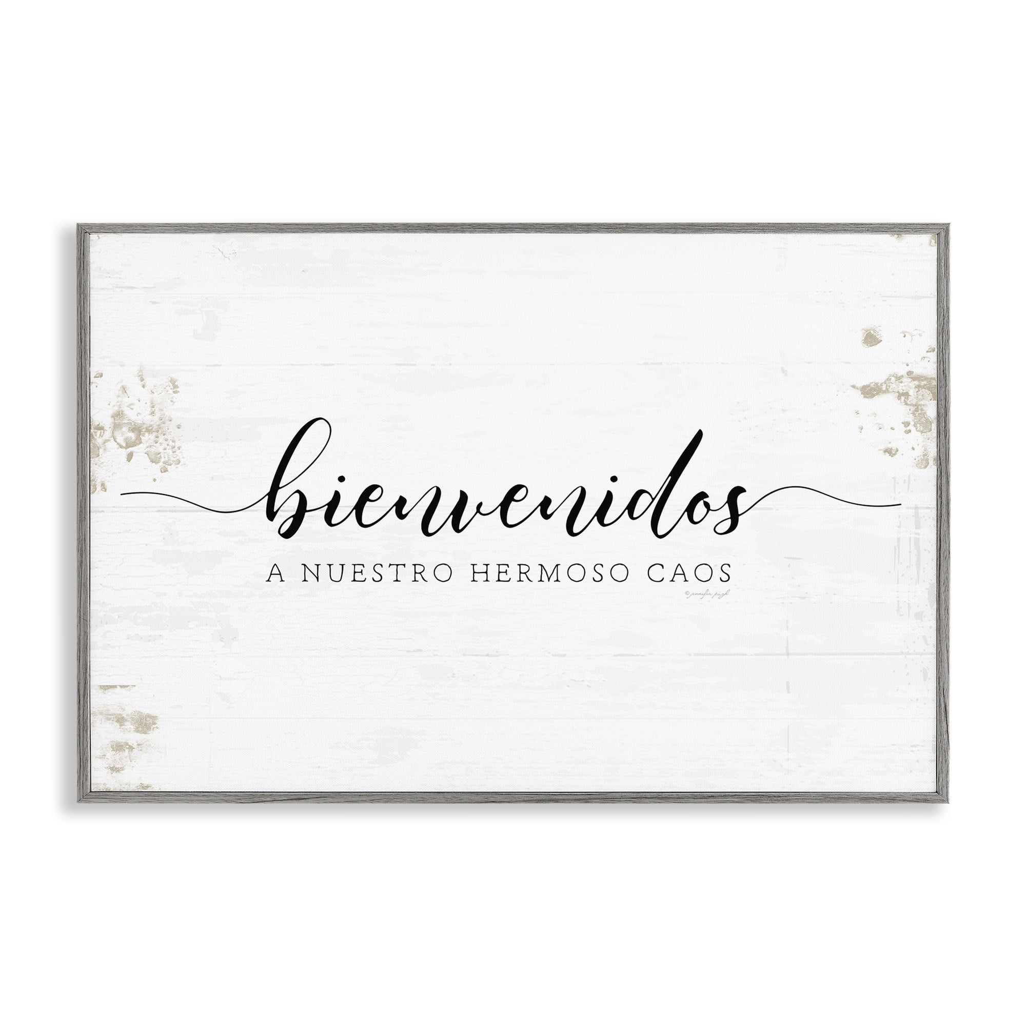Stupell Industries Bienvenidos a Nuestro Hermoso Caos Inspirational Quotes & Sayings Painting Gray Framed Art Print Wall Art, 24 x 16